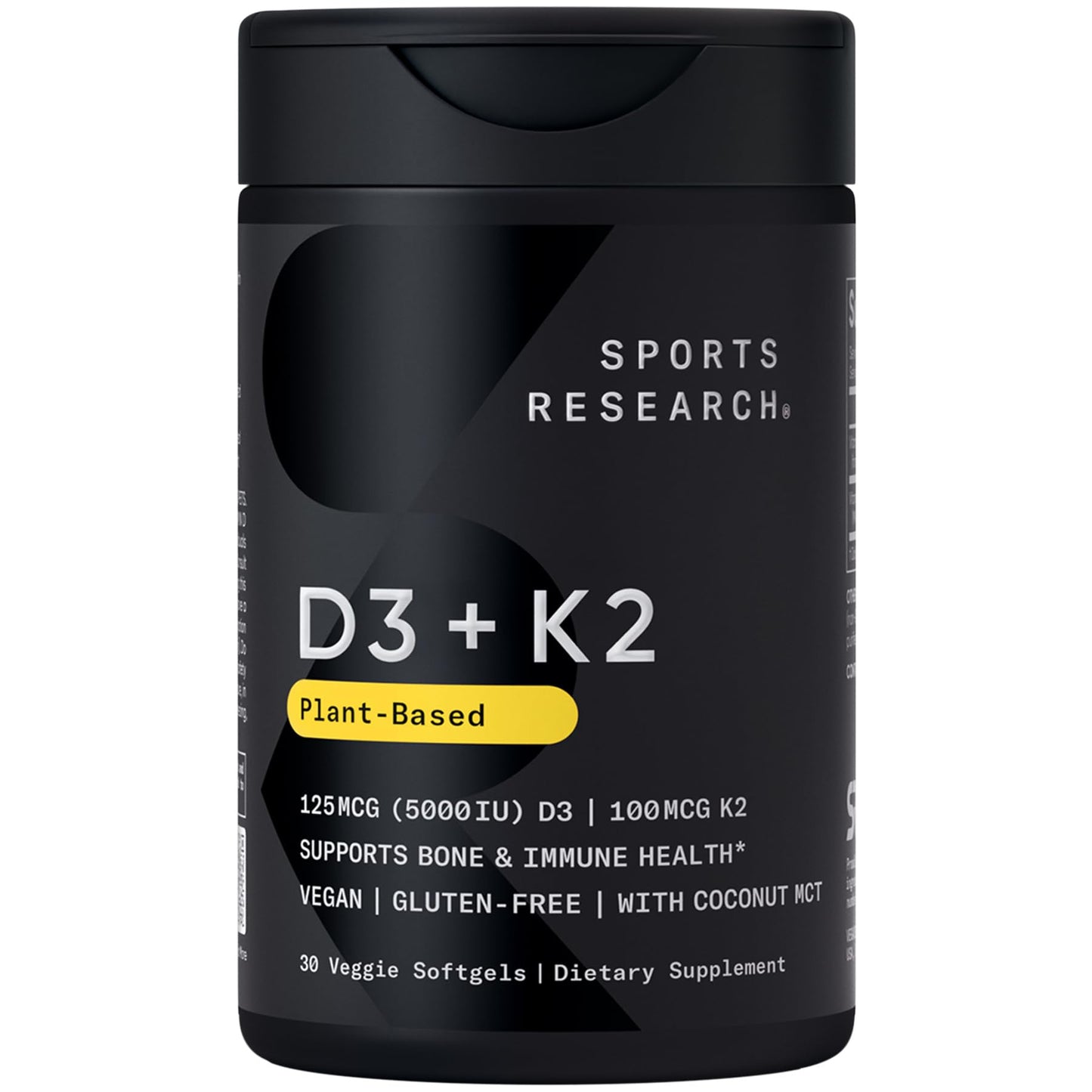 Sports Research Vitamin D3 + K2 with Coconut Oil Softgels 30 Count
