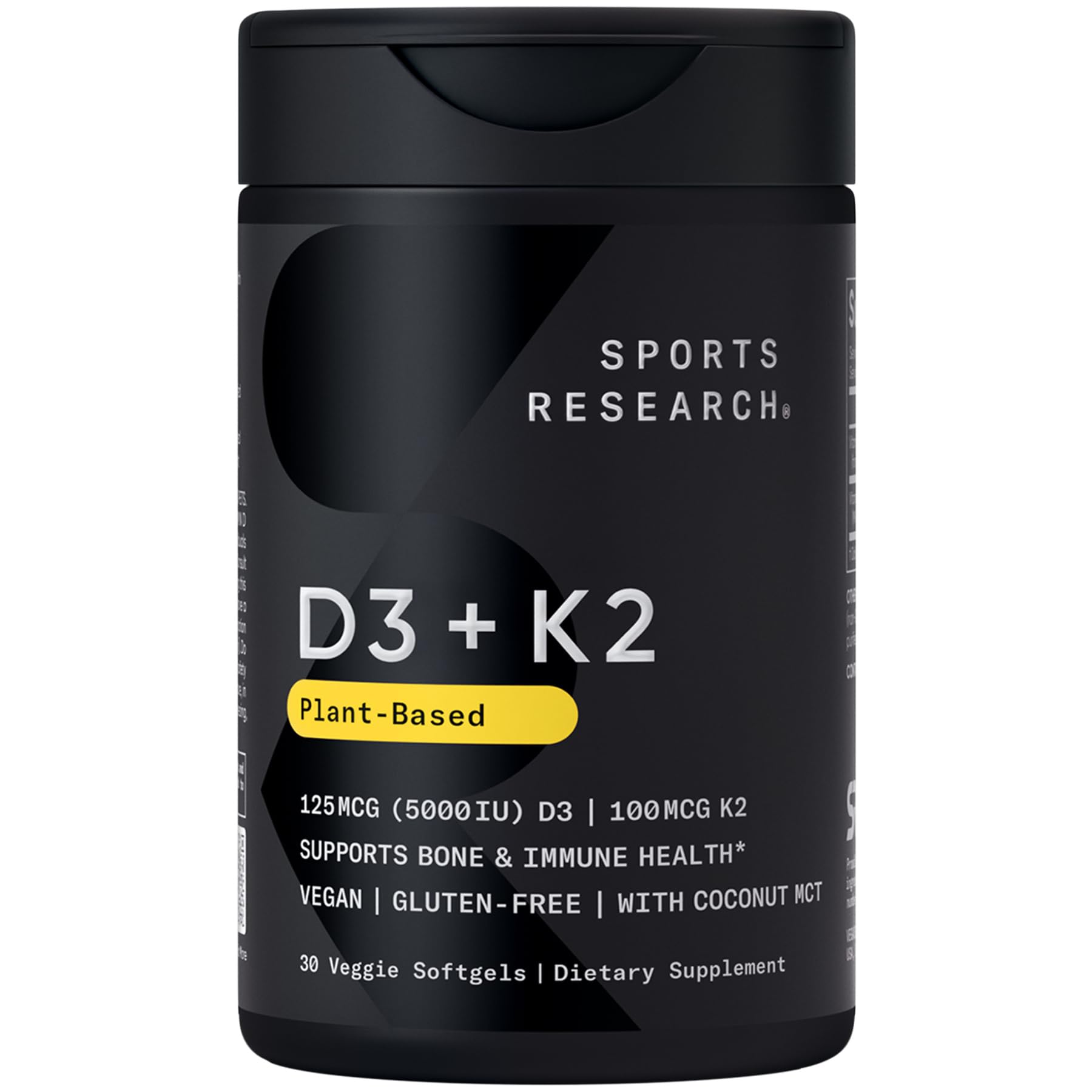 Sports Research Vitamin D3 + K2 with Coconut Oil Softgels 30 Count