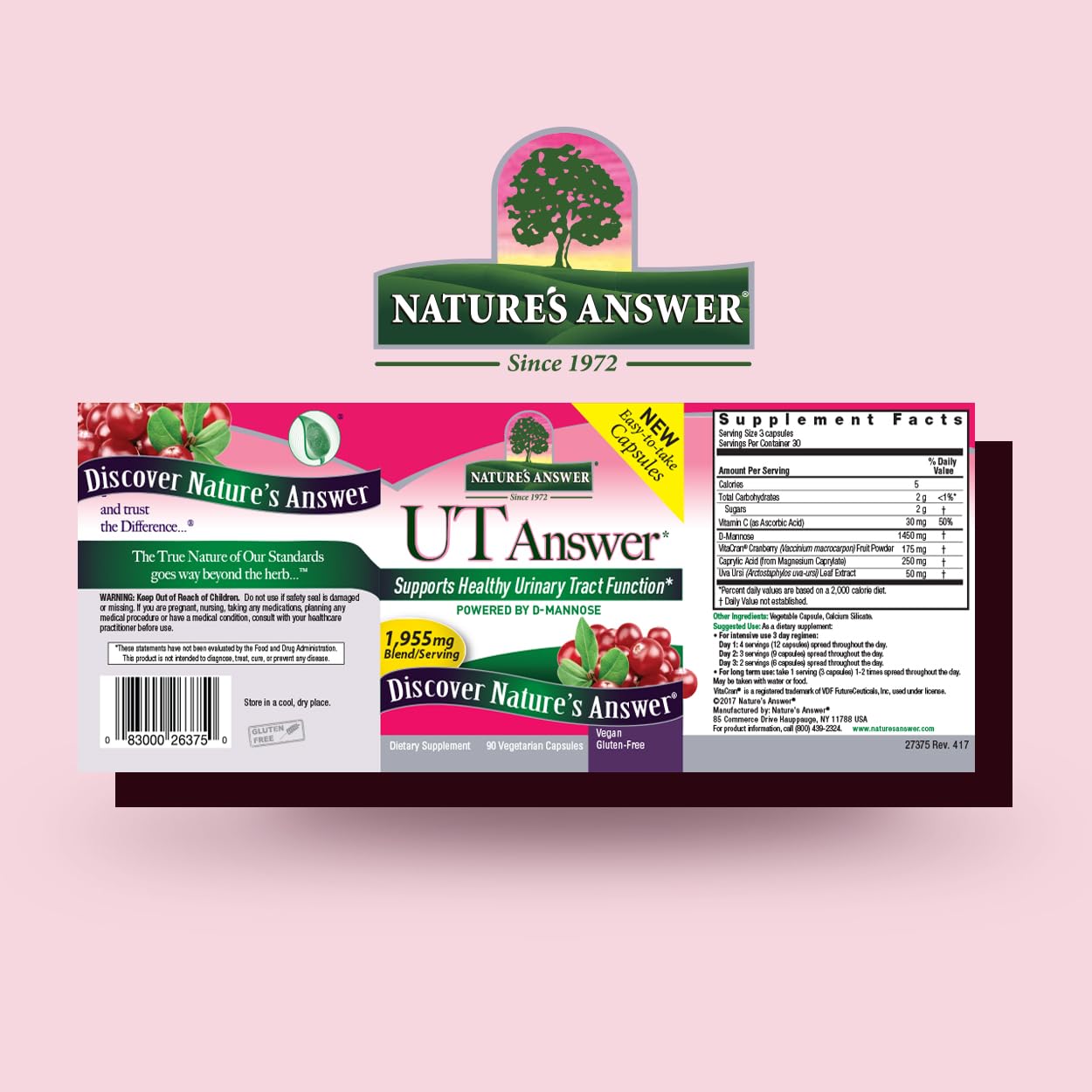 Nature's Answer UT Answer D Mannose Cranberry Capsule, Pack of 4