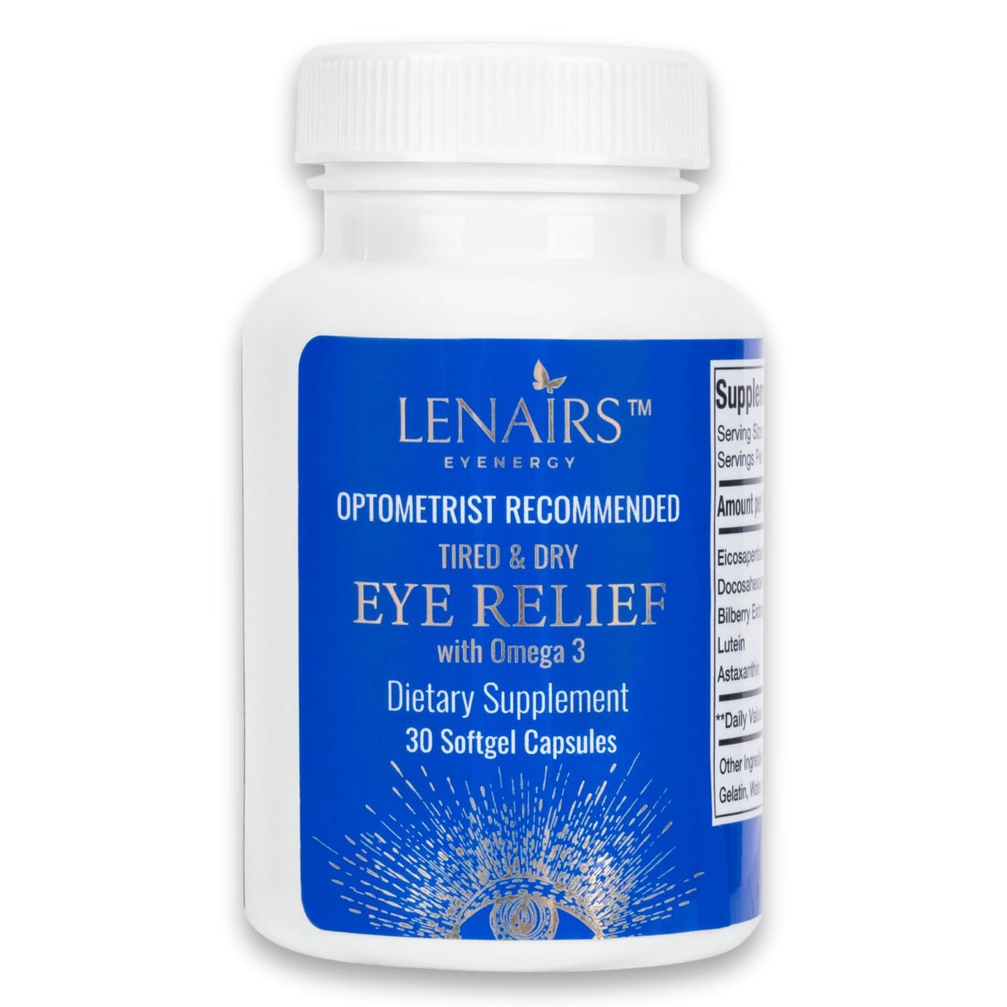 LENAIRS Tired & Dry Eye Relief Capsule Omega-3 EPA DHA, Lutein, Astaxanthin & Bilberry for Eye Comfort & Screen Use Support 30 Count