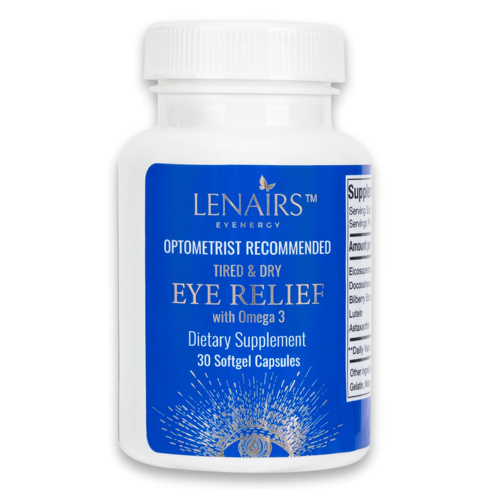 LENAIRS Tired & Dry Eye Relief Capsule Omega-3 EPA DHA, Lutein, Astaxanthin & Bilberry for Eye Comfort & Screen Use Support 30 Count