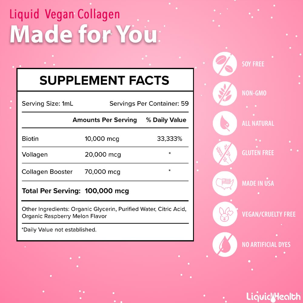 LIQUIDHEALTH Vegan Liquid Collagen Plus Biotin Drops & Complete Adult Daily Multivitamin Wellness Bundle Powder