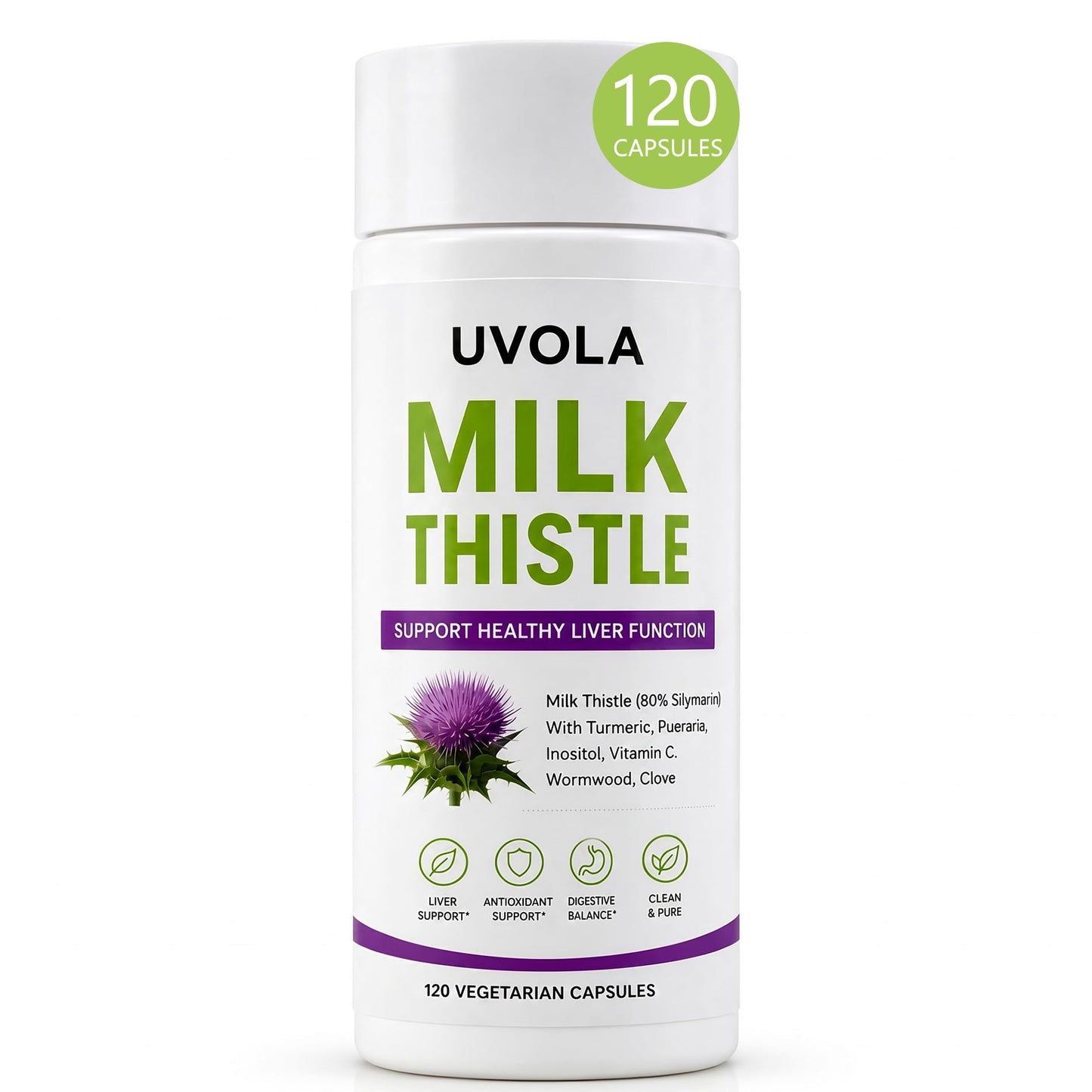 Uvola Milk Thistle Liver Support Supplement Capsule 120 Count