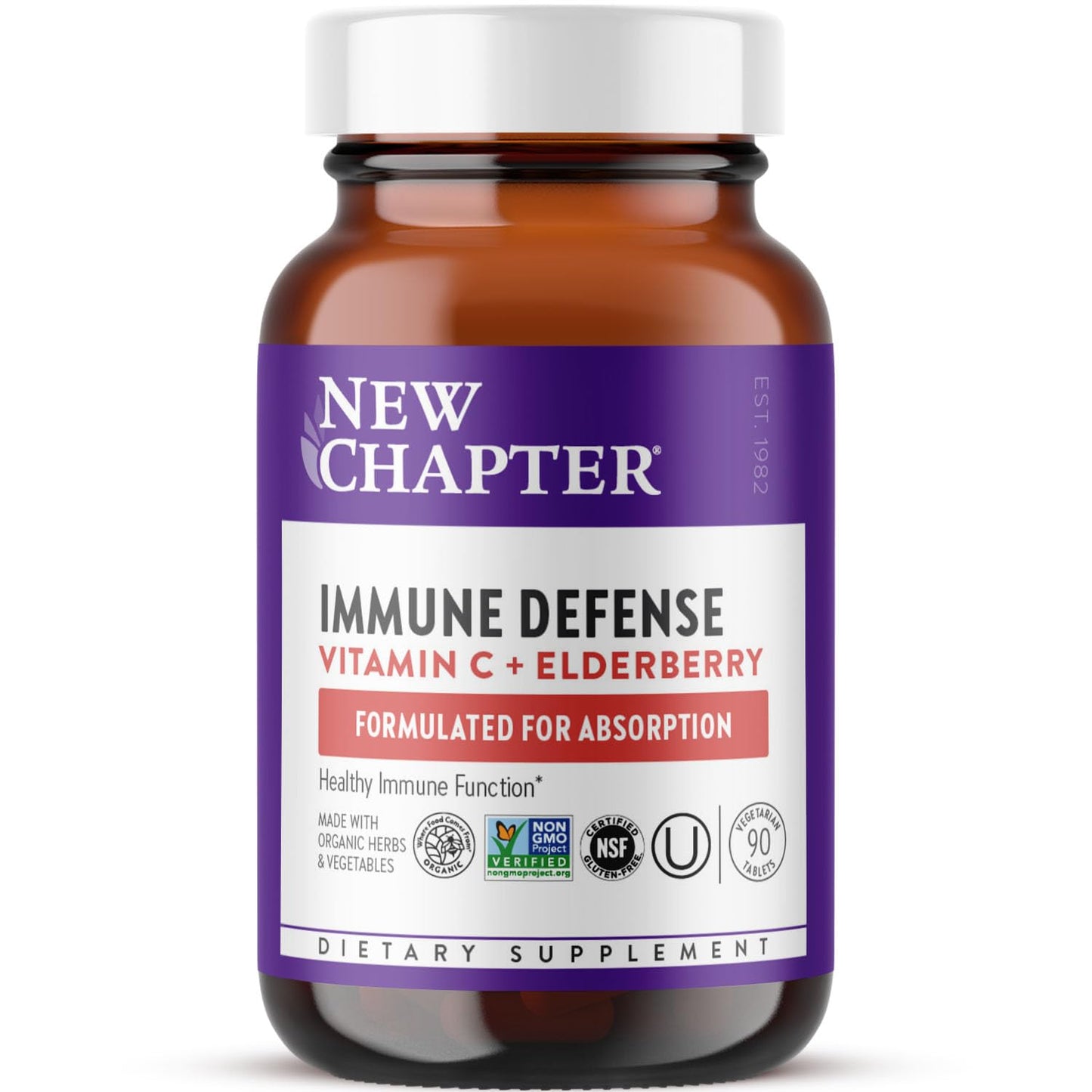 New Chapter Vitamin C Immune Defense Supplement + Elderberry Tablet, 90 Count