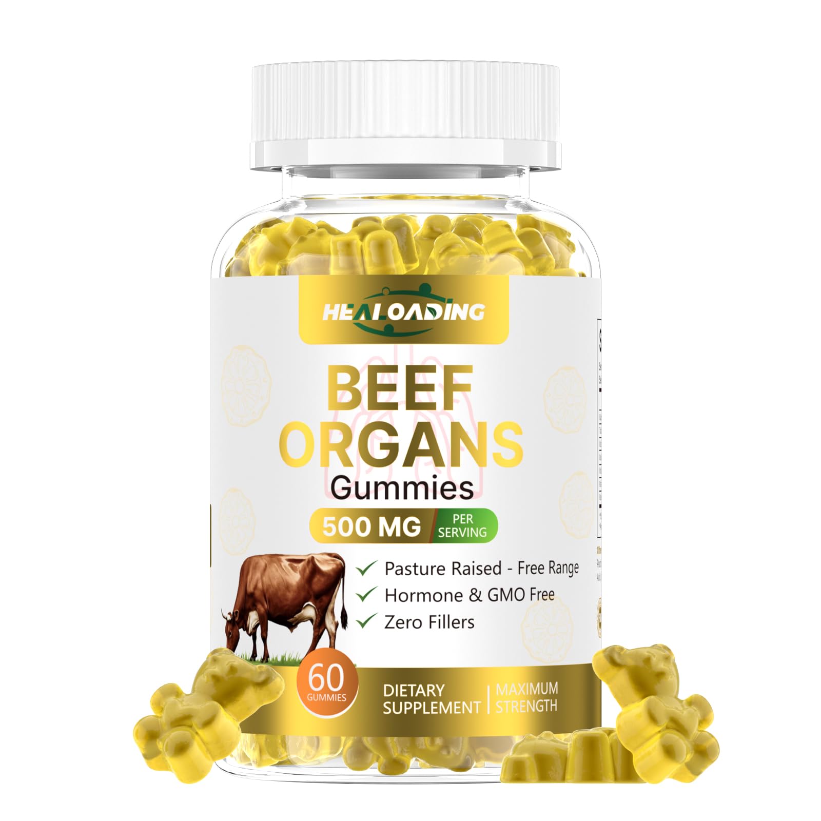 HEALOADING Beef Organ Gummies Supplement for Women, Grass-Fed, Non-GMO, 60 Gummies