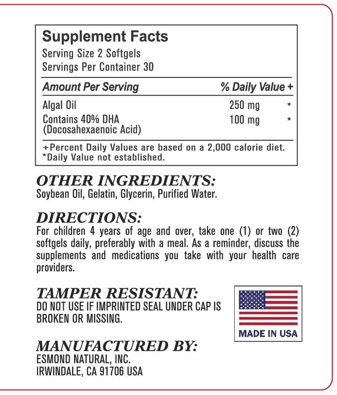 Esmond Natural DHA Algal Oil Softgels, 480 Softgels