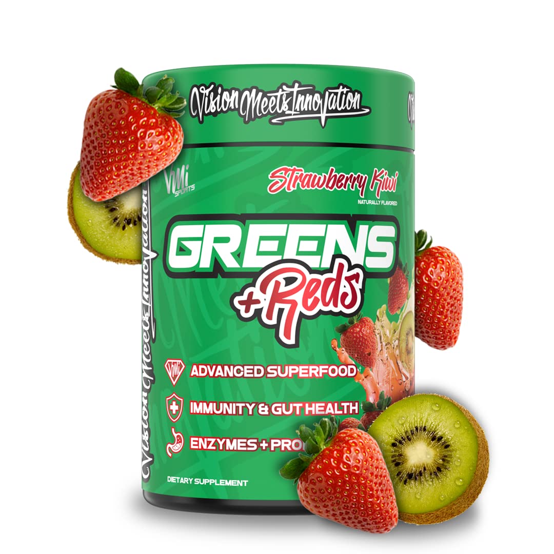 VMI Sports Greens + Reds Advanced Superfood Immunity and Gut Health Enzymes & Probiotics Powder, 8.68 Ounce