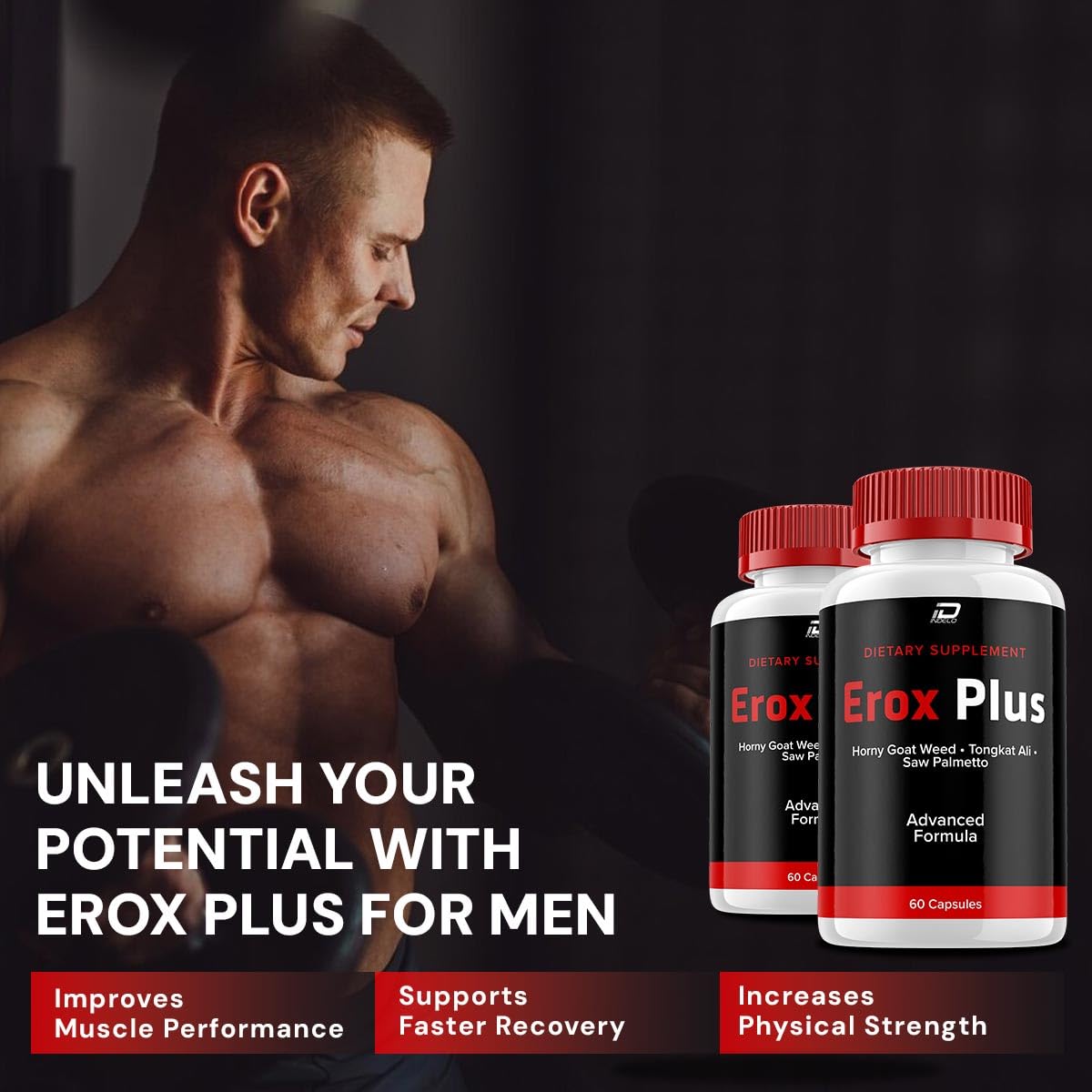 Indelo Erox Plus for Men Capsules, Erox Plus Vitamin Complex Pills, Official Formula Dietary Supplement, 60 Capsules
