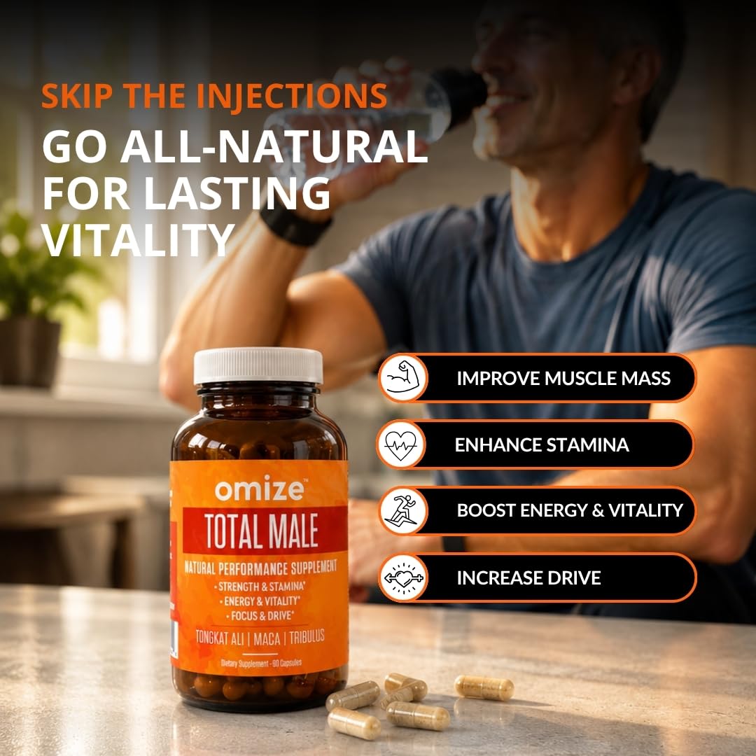 Omize Testosterone Booster for Men Total Male Premium Tongkat Ali, Ashwagandha, Maca & Tribulus 90 Capsules