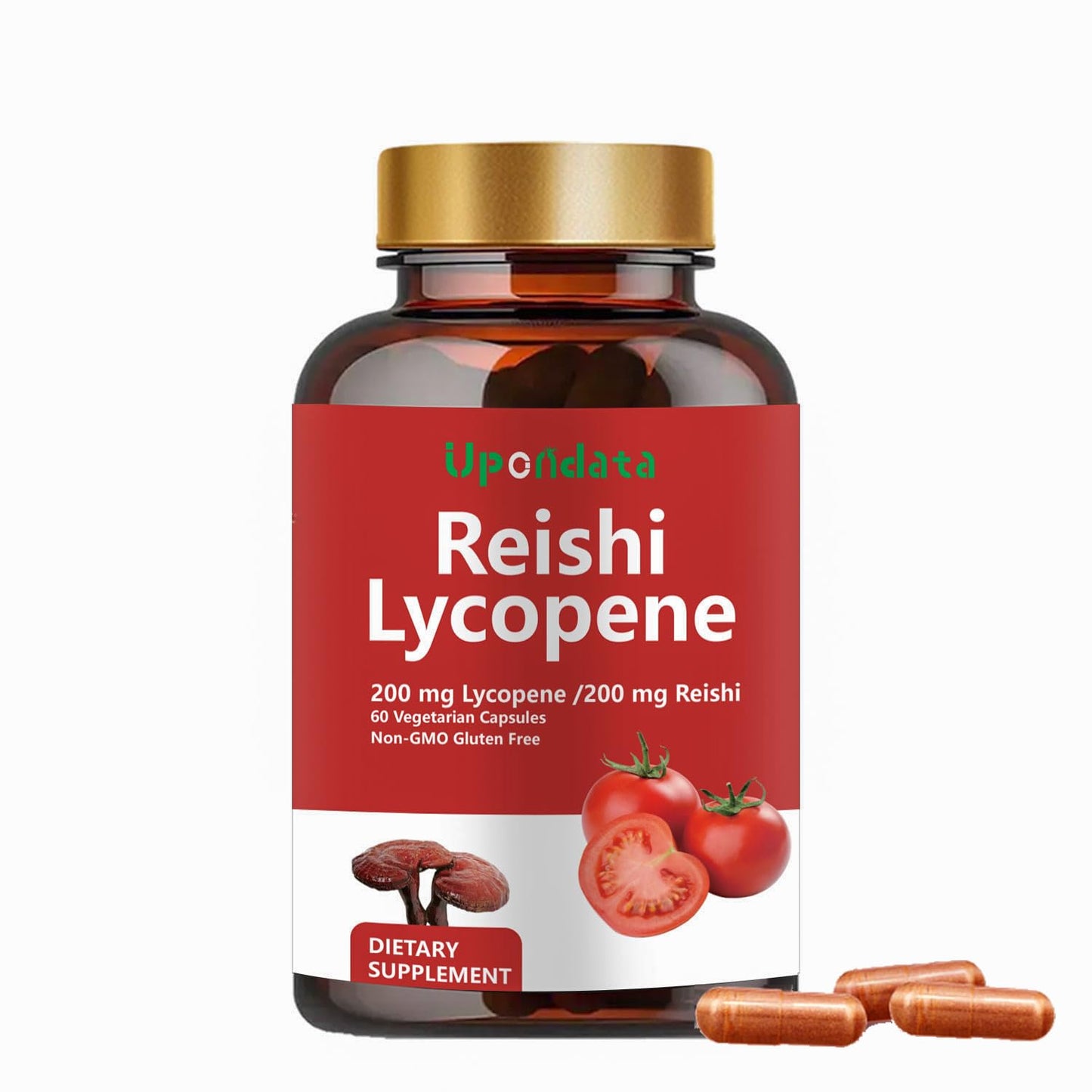 Upondata Lycopene Capsules 200mg with Organic Reishi Mushroom 200mg for Prostate Health and Immune Support, 60 Capsules