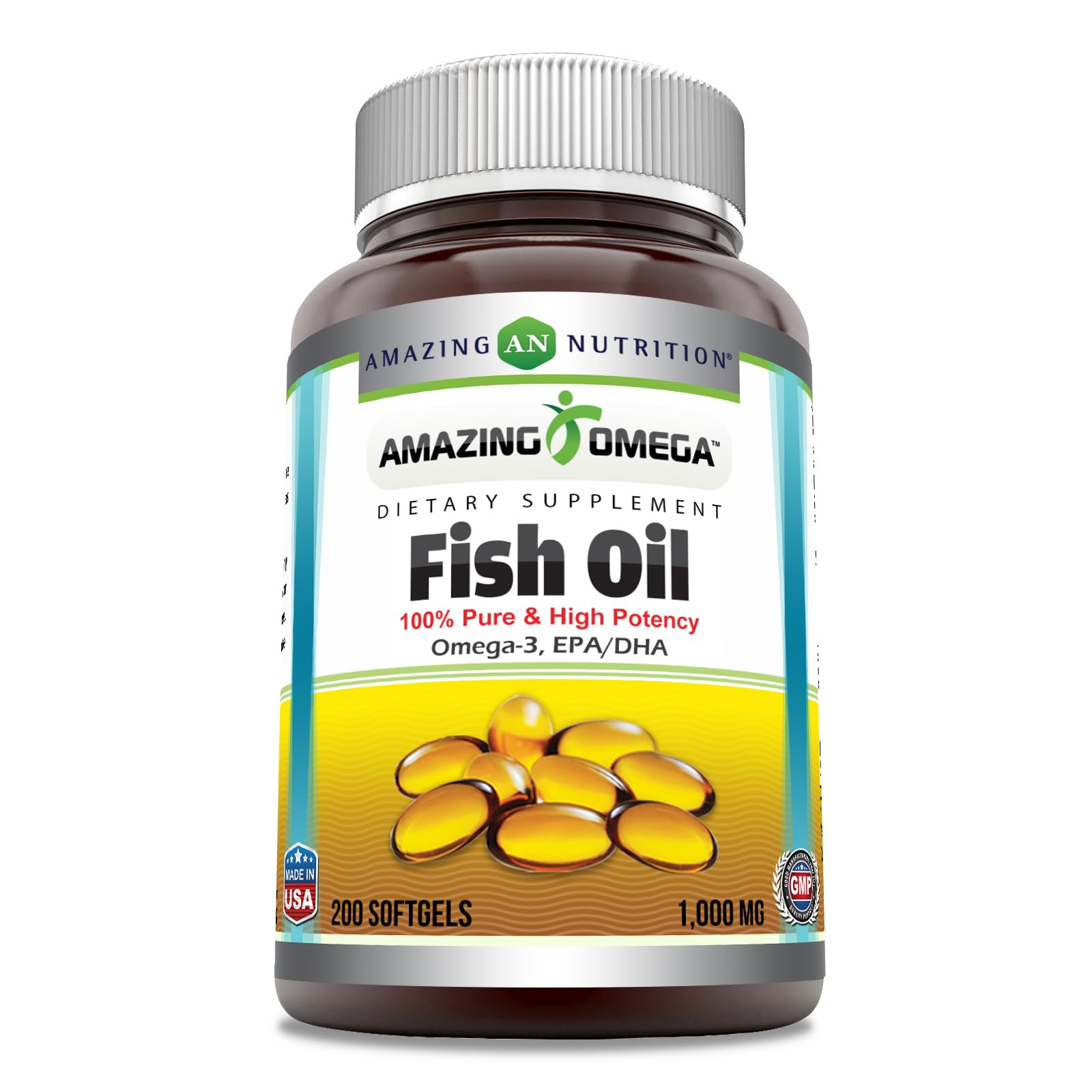 Amazing Nutrition Omega Fish Oil 1000 mg Softgel 200 Count