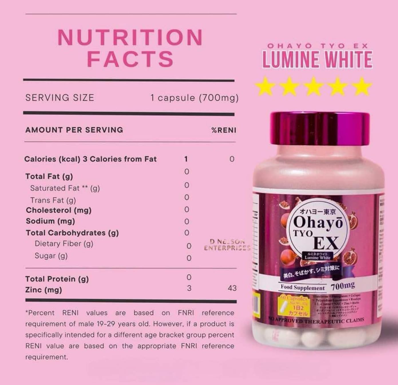 Generic OhayoTYO EX Lumine White Glutathione 700mg 60 Capsules