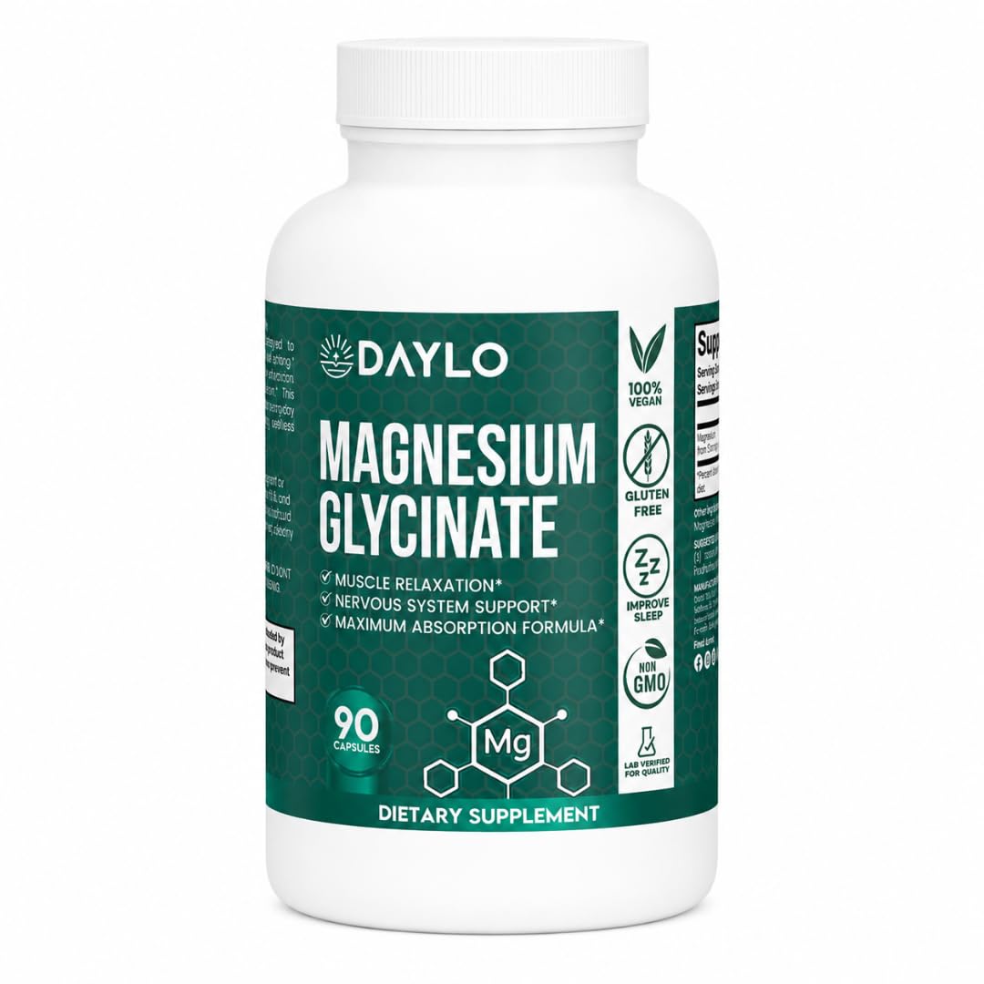 DAYLO Magnesium Glycinate Capsules 275 mg Elemental Magnesium Daily Magnesium Supplement for Relaxation, Muscle Function & Nighttime Routine Support, 90 Capsules