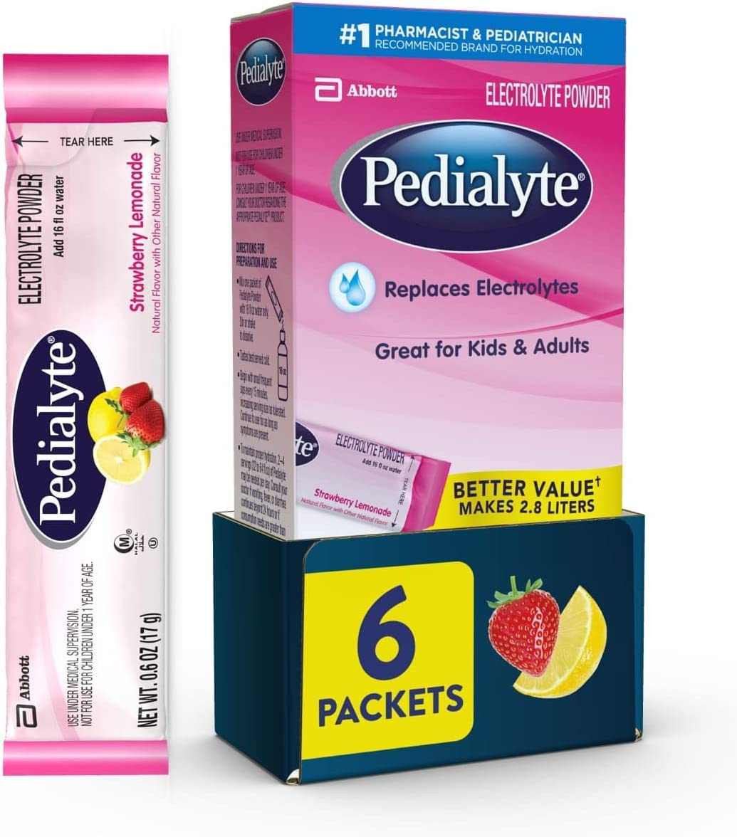 Pedialyte Electrolyte Powder Packets 18 Count Strawberry Lemonade