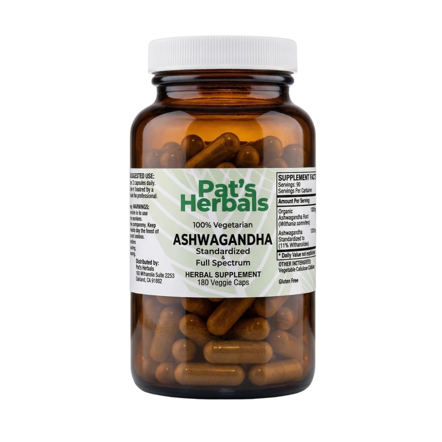 Pat's Herbals Ashwagandha 180 Count Capsules