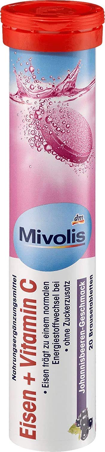 Mivolis Iron + Vitamin C Effervescent Tablets, 20 Tablets