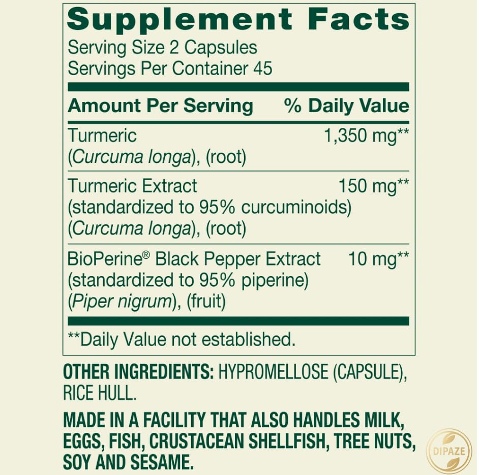 Generic Turmeric Curcumin Supplement Capsules 90 Count