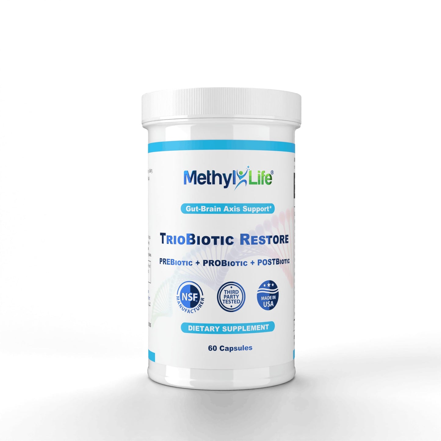 Methyl-Life TrioBiotic Restore – Full-Spectrum Microbiome Support with Probiotics, Prebiotics & Postbiotics – 30 Billion CFU, Shelf-Stable, Gluten-Free, Vegan, Non-GMO 60 Capsules