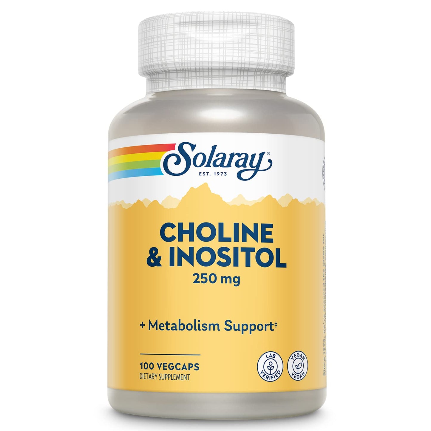 SOLARAY Choline & Inositol 250 mg Two-Nutrient Combo for Healthy Fat Metabolism, Brain Function Support Capsules 100