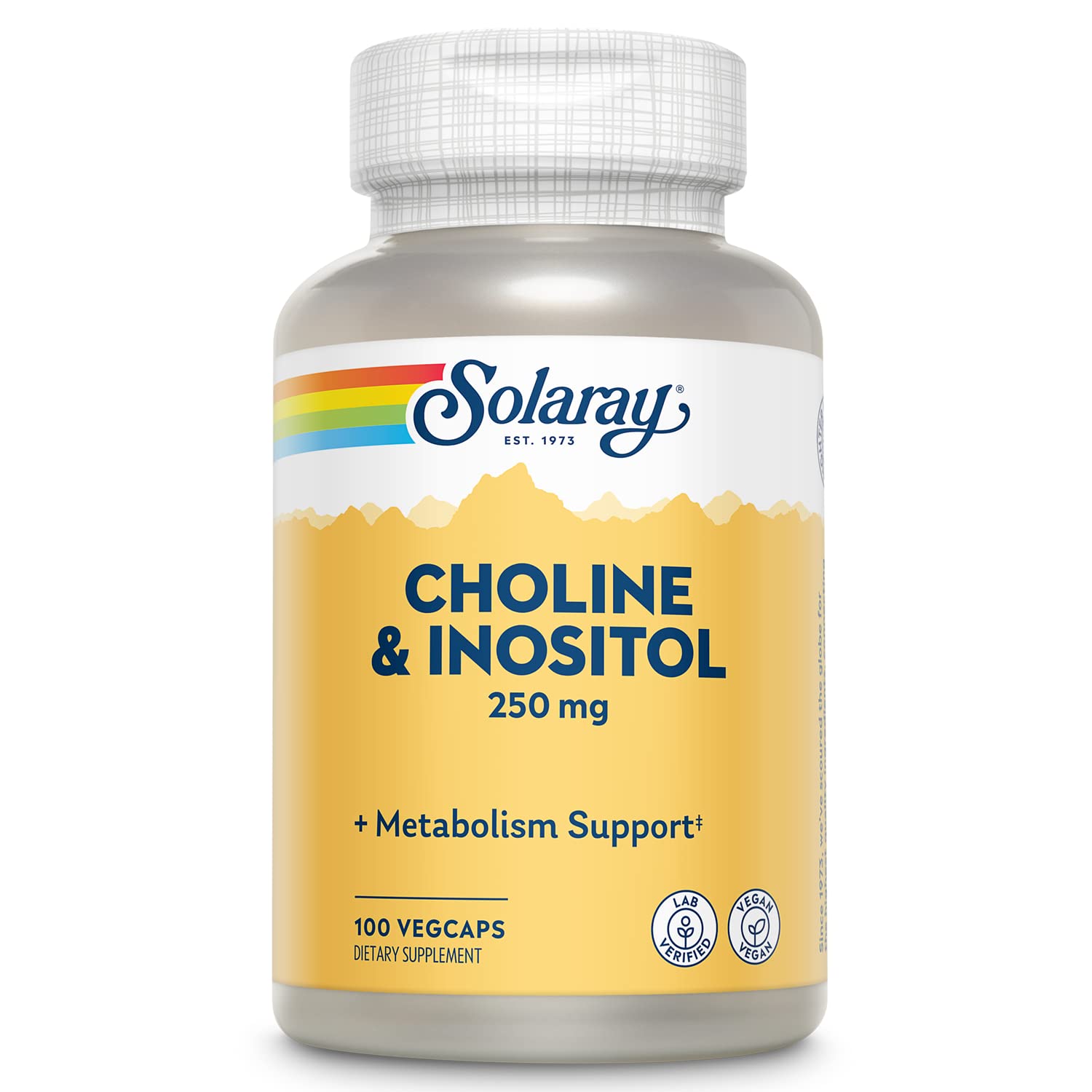 SOLARAY Choline & Inositol 250 mg Two-Nutrient Combo for Healthy Fat Metabolism, Brain Function Support Capsules 100