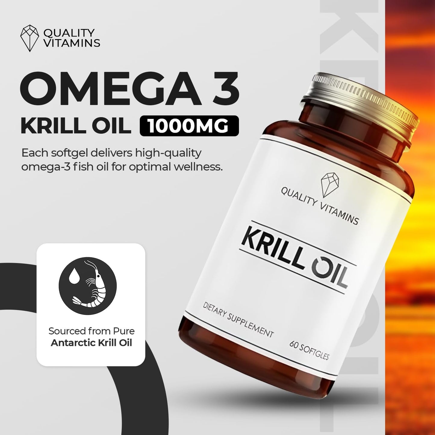 QUALITY VITAMINS Krill Oil 1000mg Omega-3 EPA DHA Fish & Cod Liver Oil Softgels, 60 Count