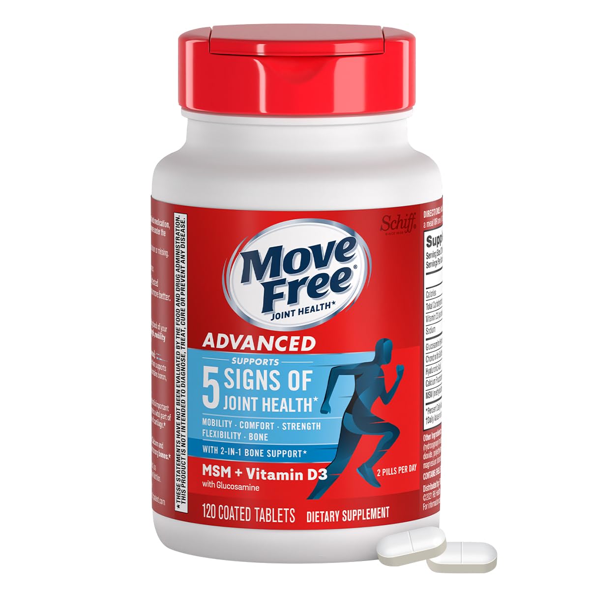 Move Free Advanced Glucosamine Chondroitin MSM + Vitamin D3 Joint Support Supplement, 120 Tablets