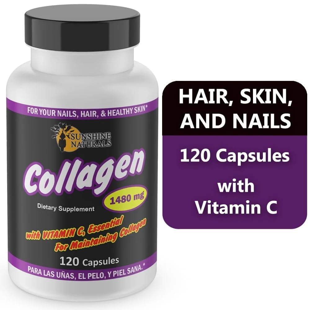 Sunshine Naturals Hydrolyzed Collagen and Vitamin C Dietary Supplement 120 Capsules