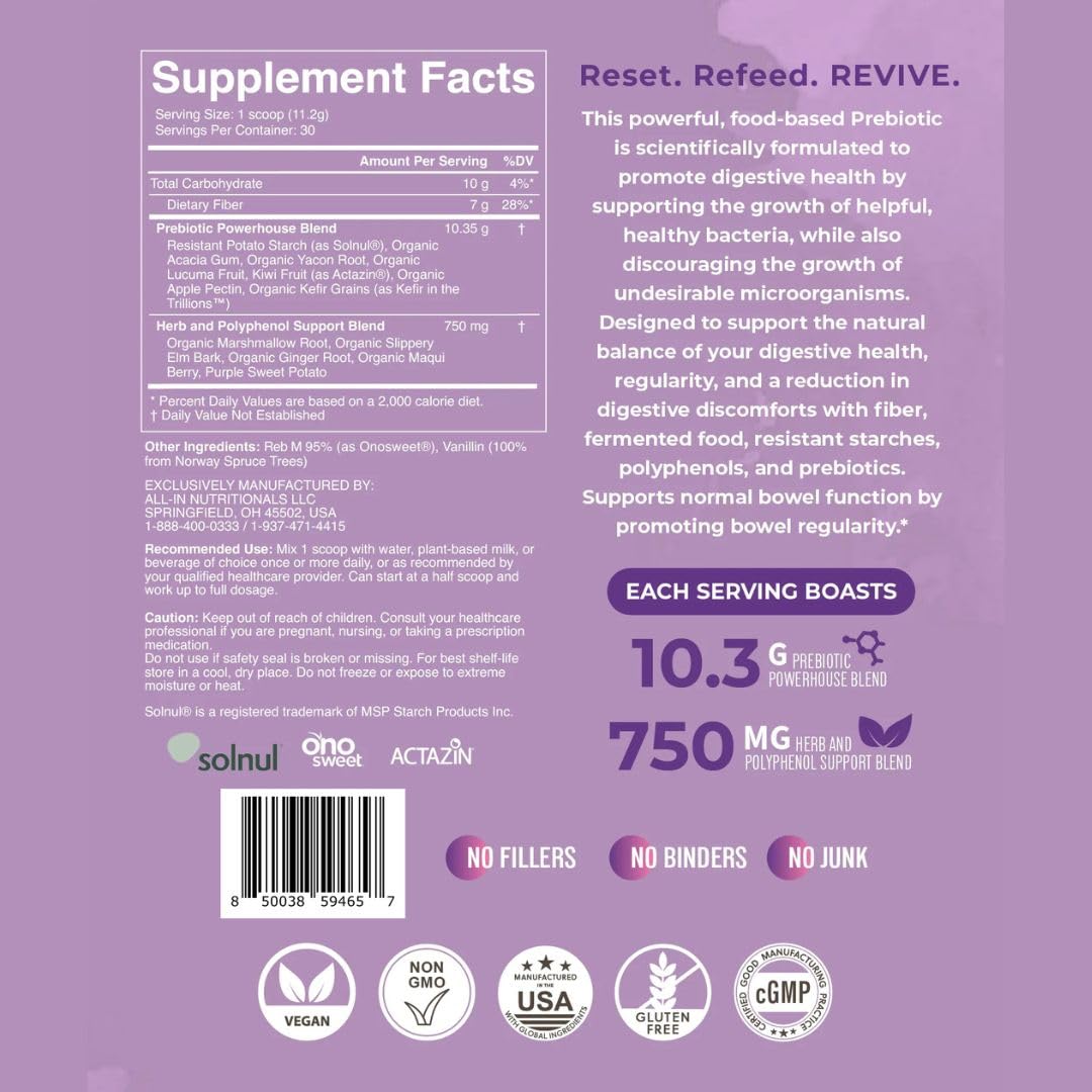 All In Nutritionals Agapē Herbals Gut Revival – Vegan Prebiotic Fiber Superfood Powder, 11.85 Ounce (Pack of 1)