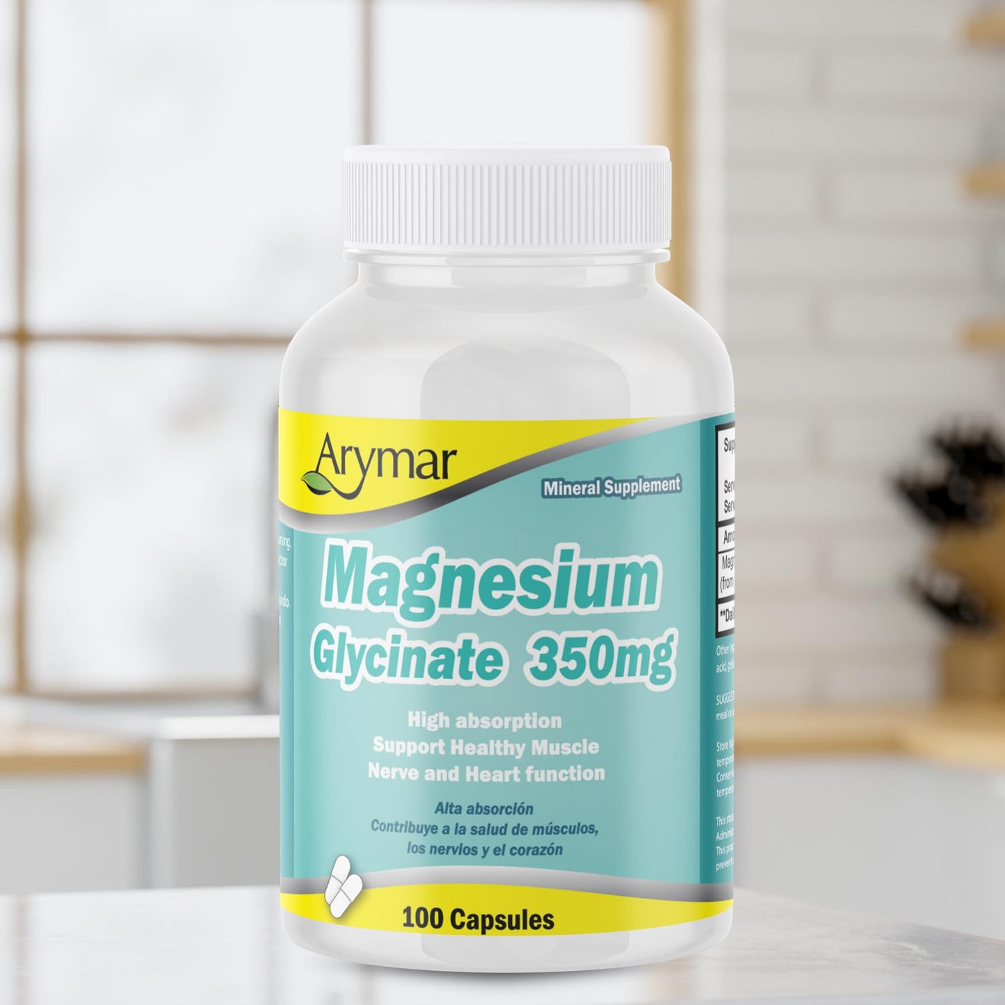 Arymar Magnesium Glycinate 350 mg Capsules, 100 Count