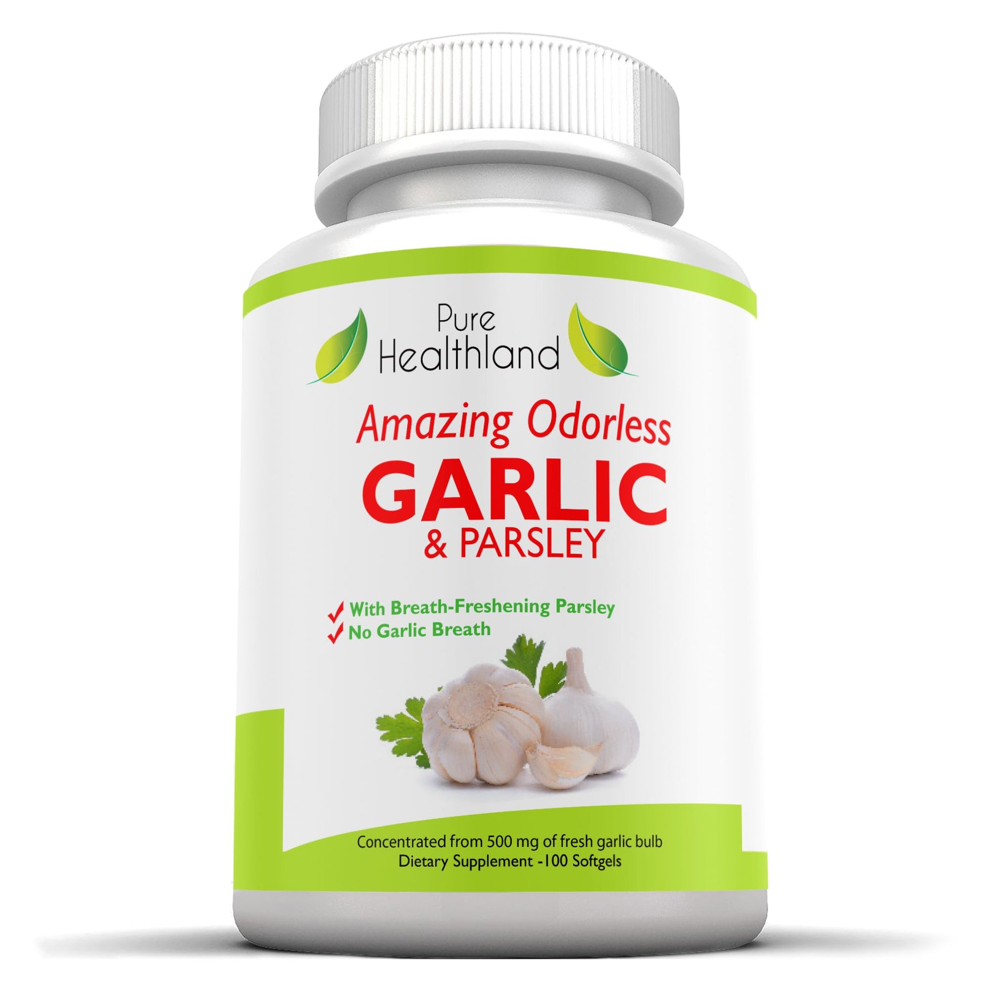 Pure Healthland Odorless Garlic & Parsley Supplement Softgels, 100 Count
