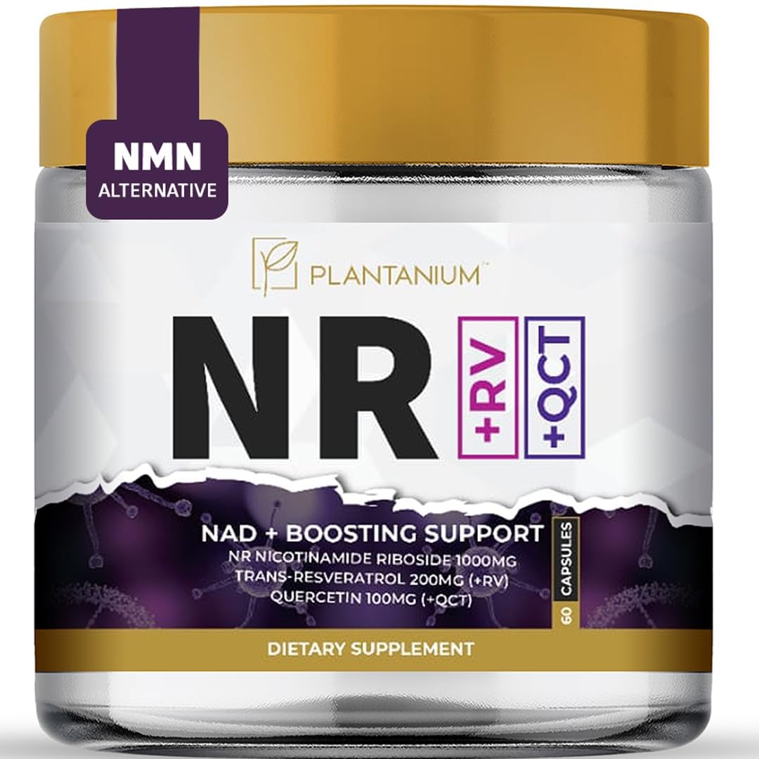 Plantanium NAD+ 1000mg Triple Action Nicotinamide Riboside (NR) with Trans-Resveratrol 200mg & Quercetin 100mg Anti-Aging Energy Focus Capsules 60 Count