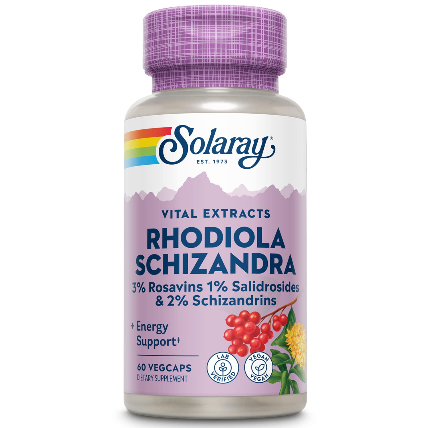 SOLARAY Rhodiola Schizandra Rhodiola Rosea Extract Energy Support and Occasional Stress Relief Supplement Capsules 60 Count