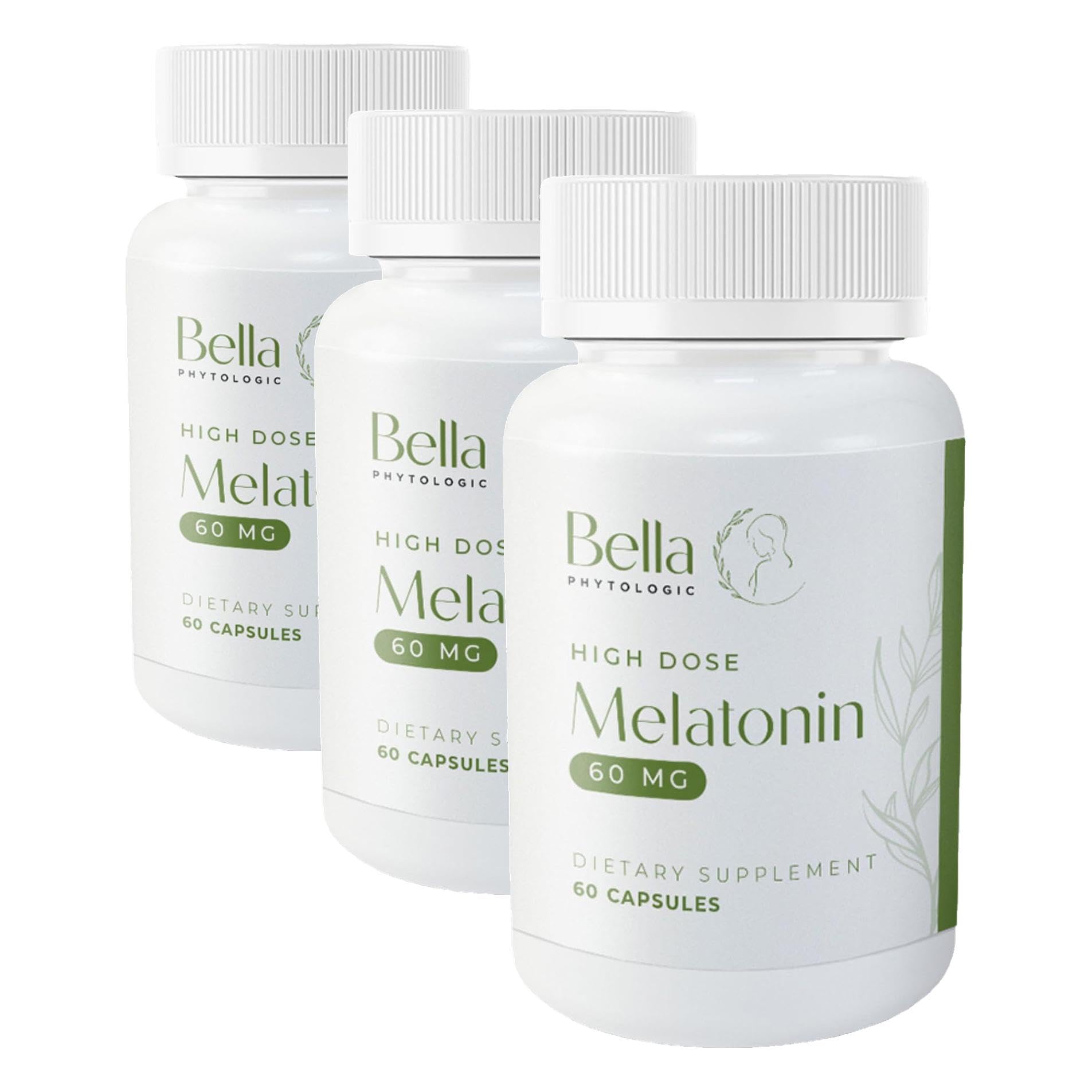 Bella Phytologic Melatonin Pure 60mg – High Potency Nighttime Sleep Aid, Capsules, 180 Count