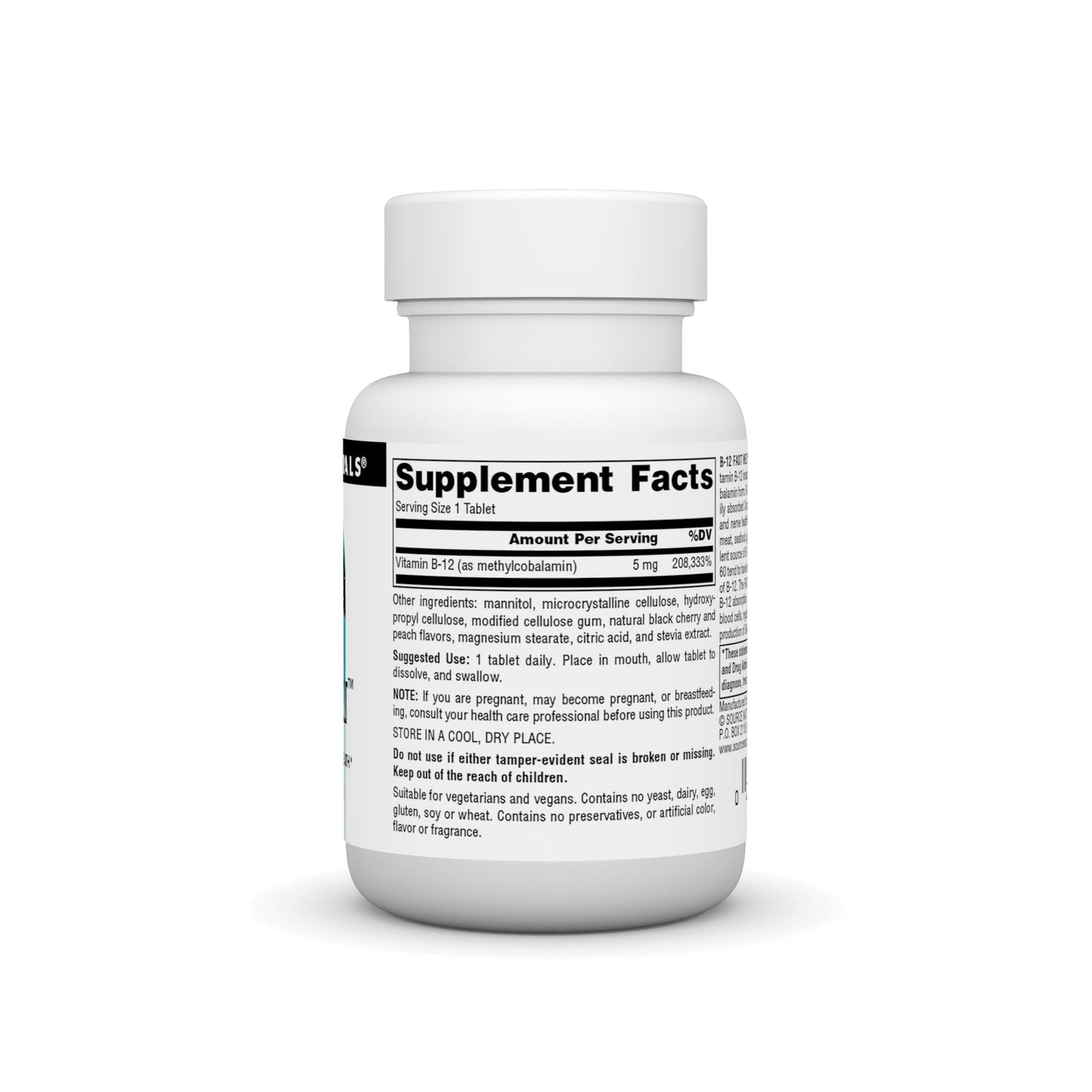 Source Naturals Vitamin B-12 5 mg Fast Melt Vegan Formula Tablet, 30 Count