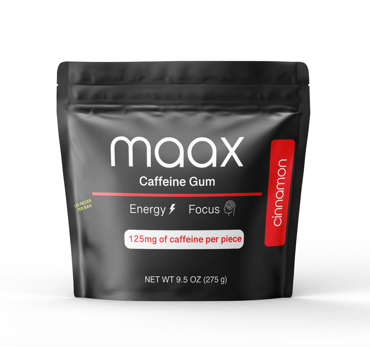 Maax Caffeinated Gum Caffeine Energy Gum Chewable 125 Count