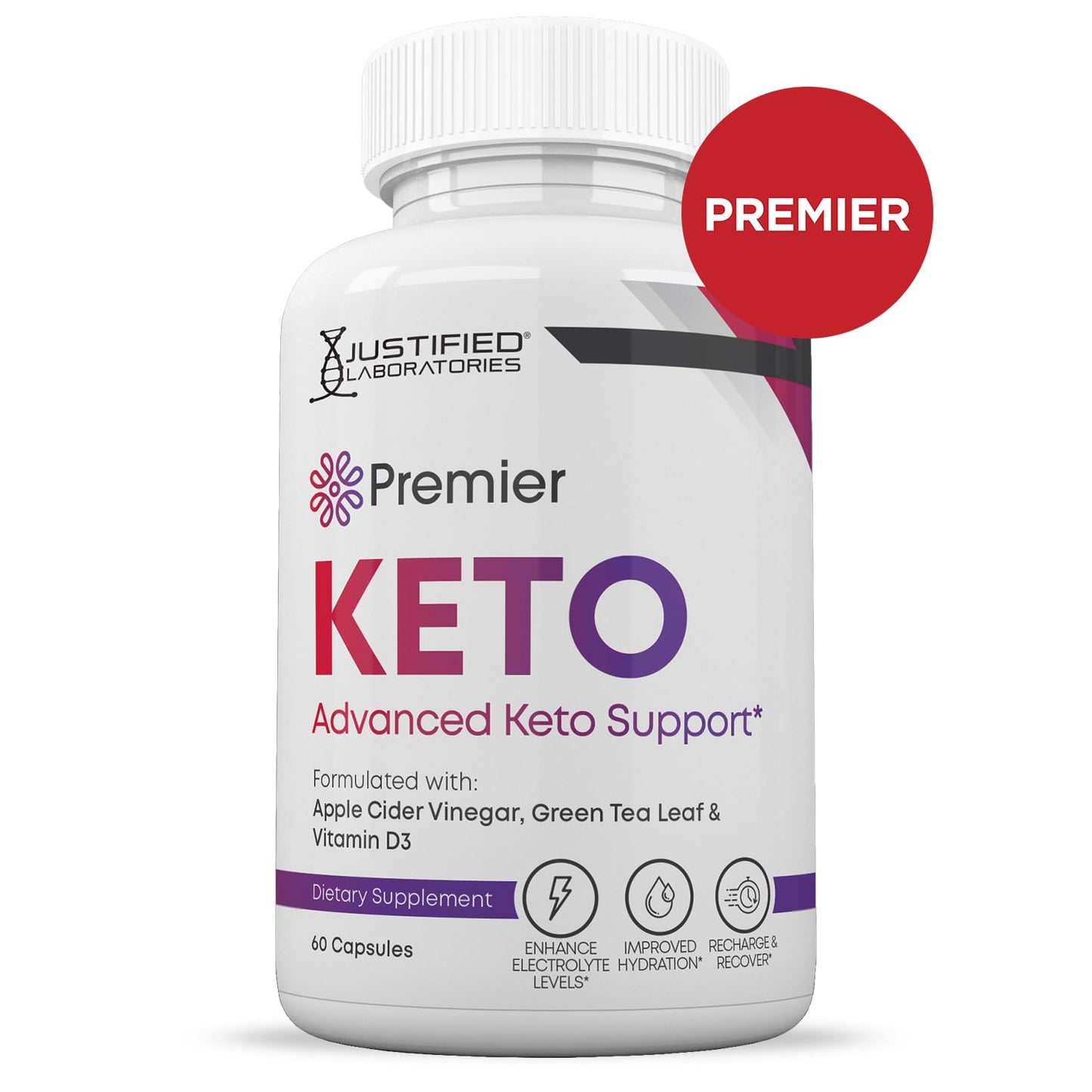 Justified Laboratories Premier Keto ACV Pills 1275MG Keto Support Blend Capsules, 180 Capsules