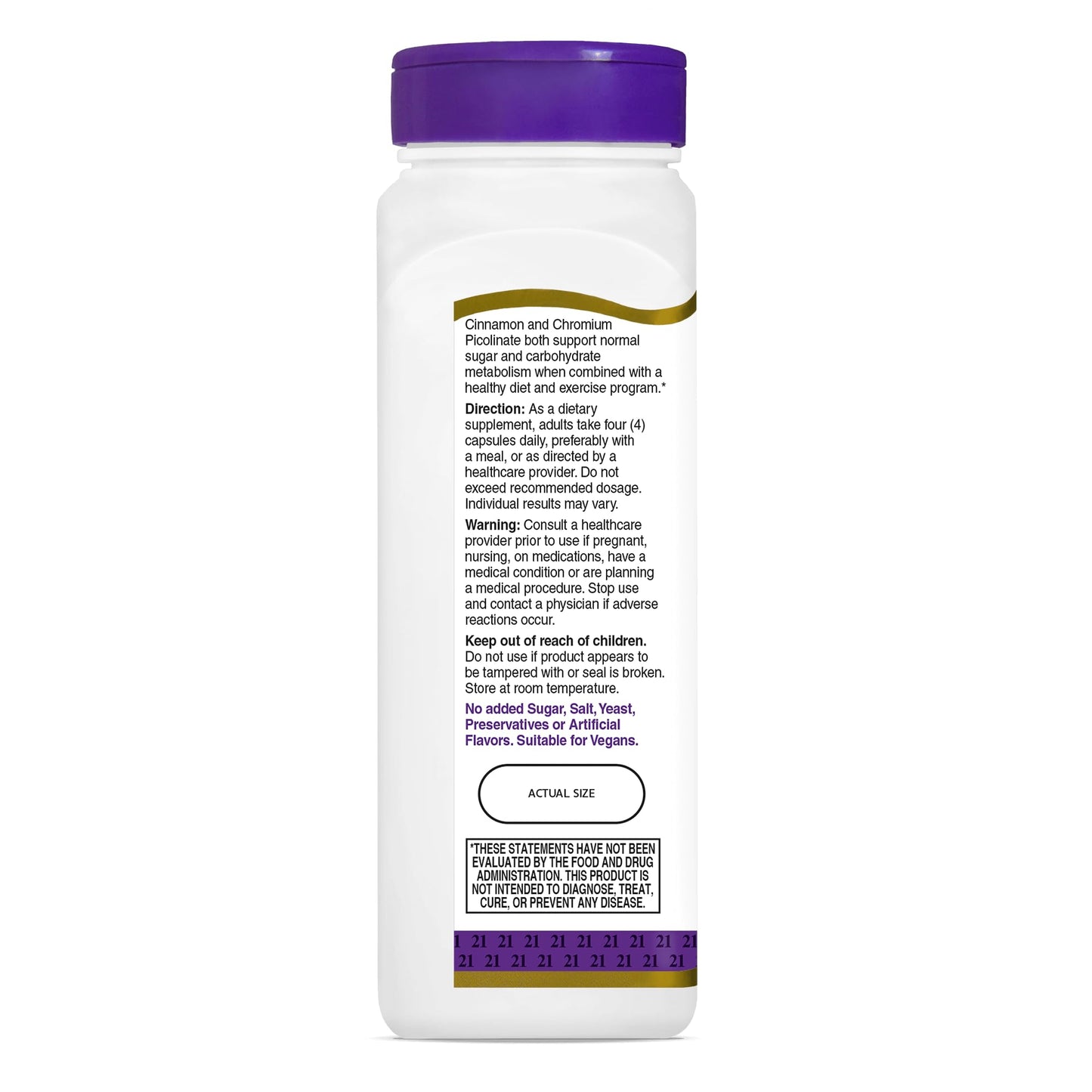 21st Century Cinnamon 2000 mg Plus Chromium Veggie Capsules, 360 Capsules