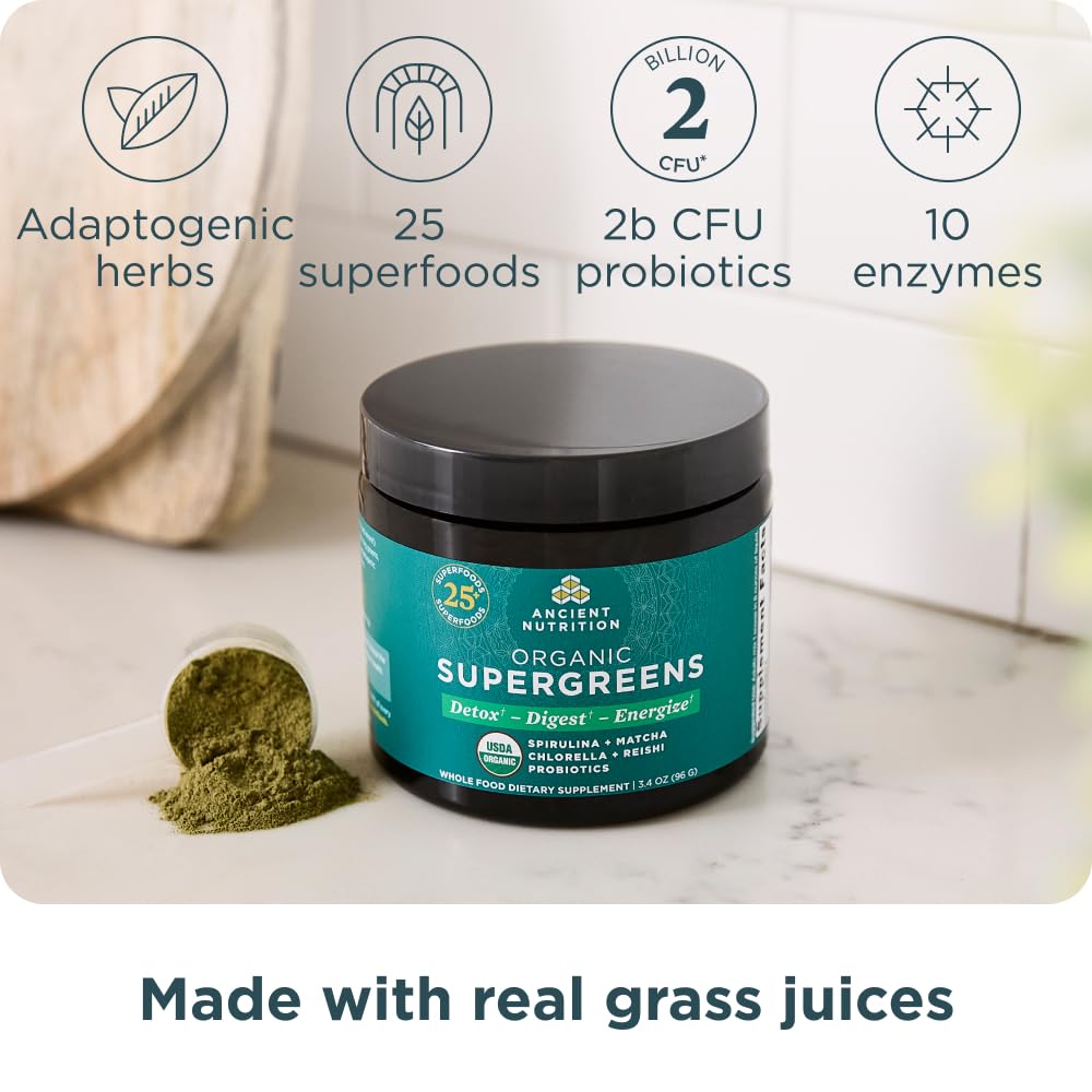 Ancient Nutrition Organic SuperGreens Powder with Probiotics 3.4 oz