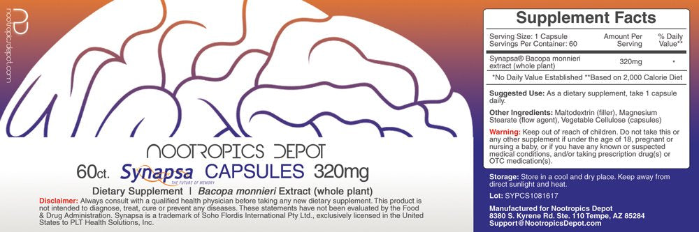 Nootropics Depot Synapsa Bacopa Monnieri Capsules 60 Count