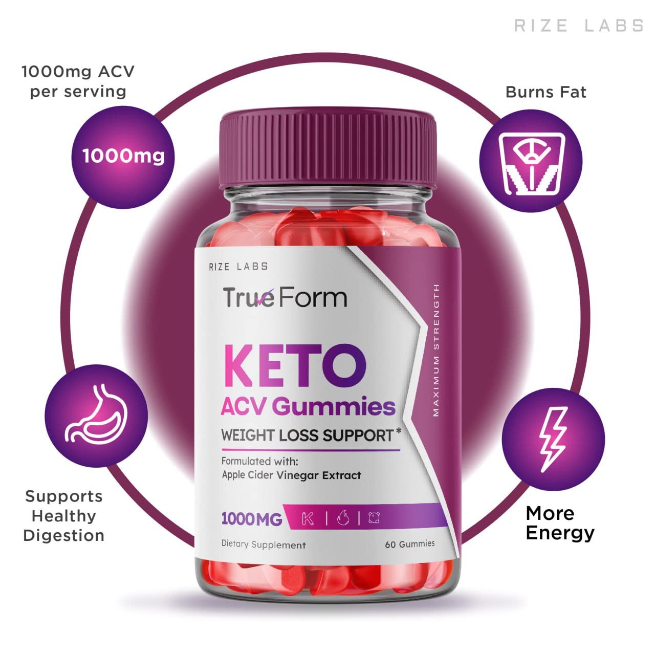 Rize Labs True Form Keto ACV Gummies, 60 Gummies