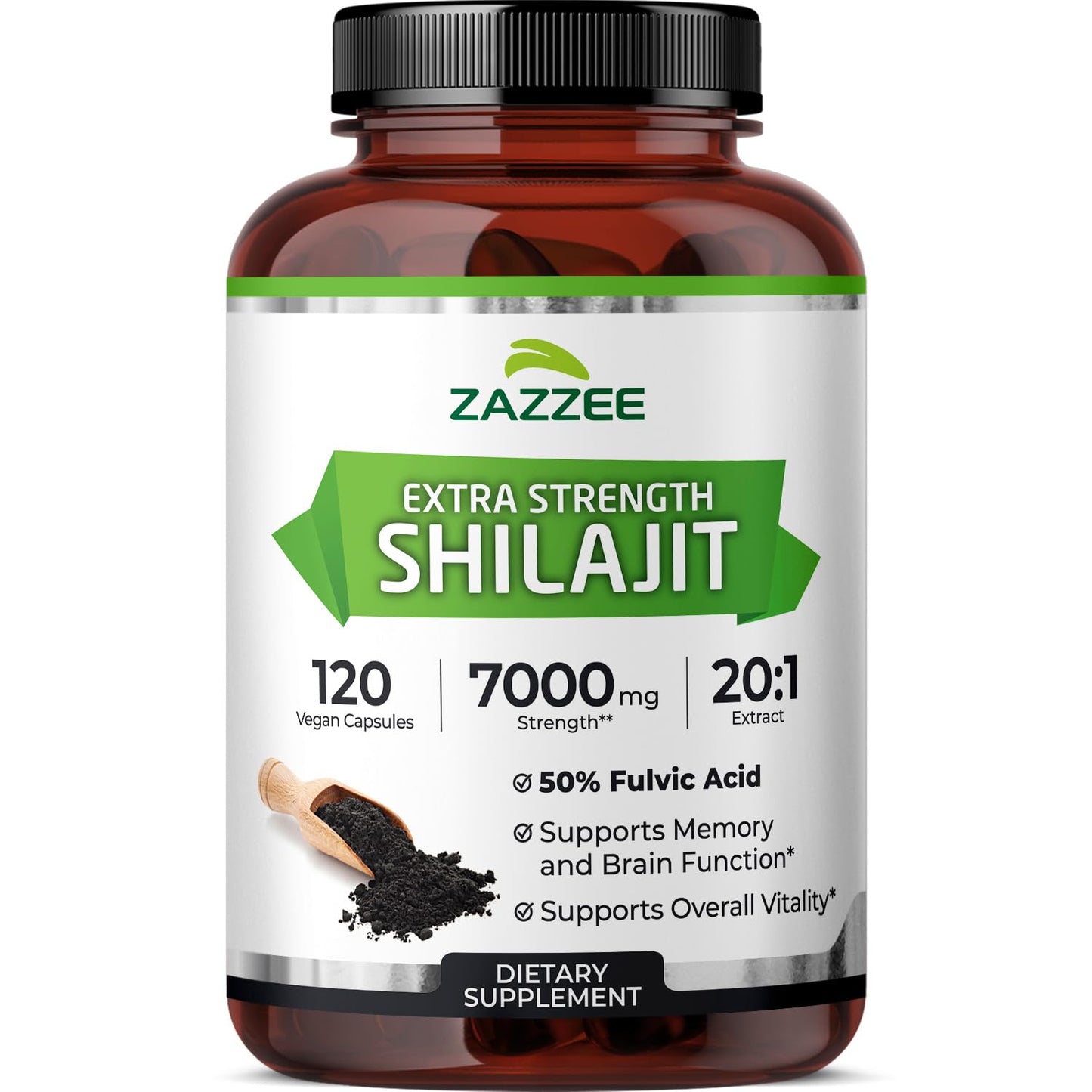 Zazzee 100% Pure Himalayan Shilajit 20:1 Extract, 50% Fulvic Acid, 120 Vegan Capsules