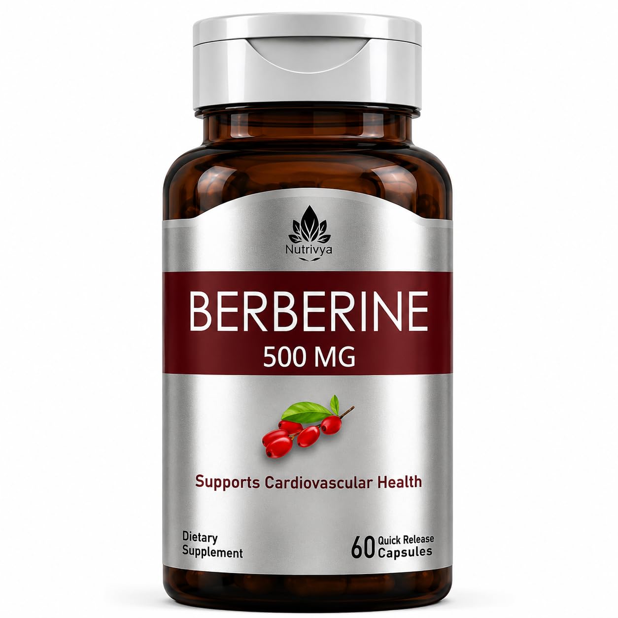 Nutrivya Berberine Supplement 500mg Capsules, 60 Count