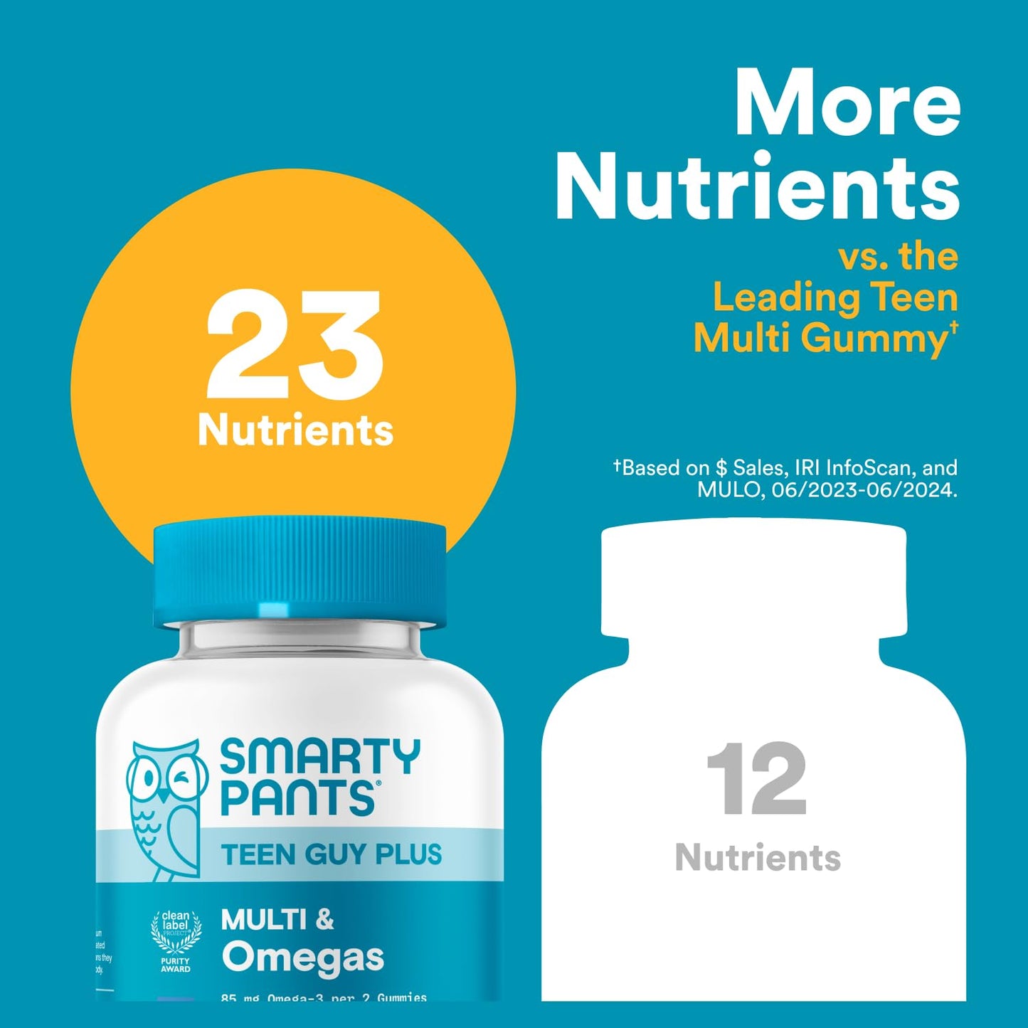 SmartyPants Teen Guy Plus Multi & Omegas Multivitamin Gummies with Omega 3 DHA/EPA, Vitamins D3, C, B12, B6, A, K, Zinc, Folate, Gluten Free, Clean Label, Pineapple Orange, 60 Gummies (30 Day Supply)