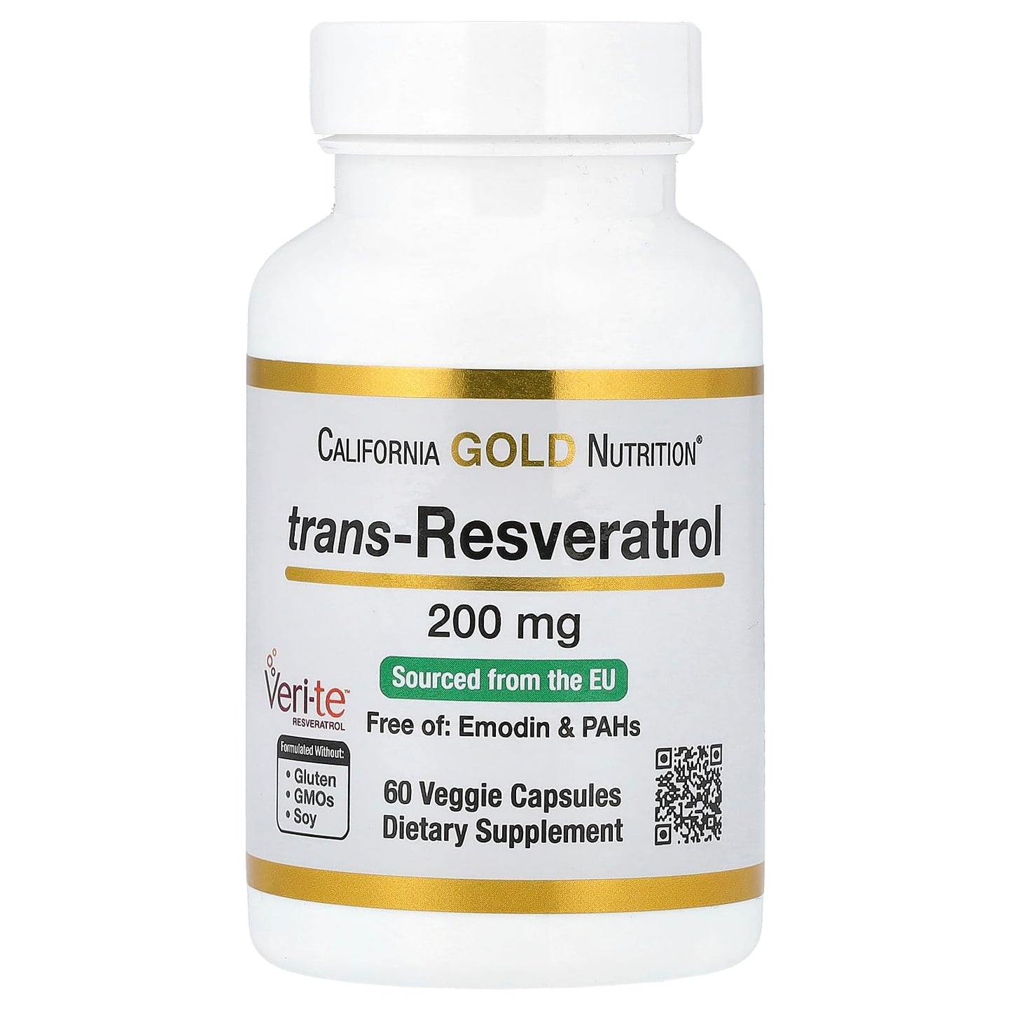 California Gold Nutrition Resveratrol 98% Pure Trans-Resveratrol 200 mg, 60 Veggie Capsules