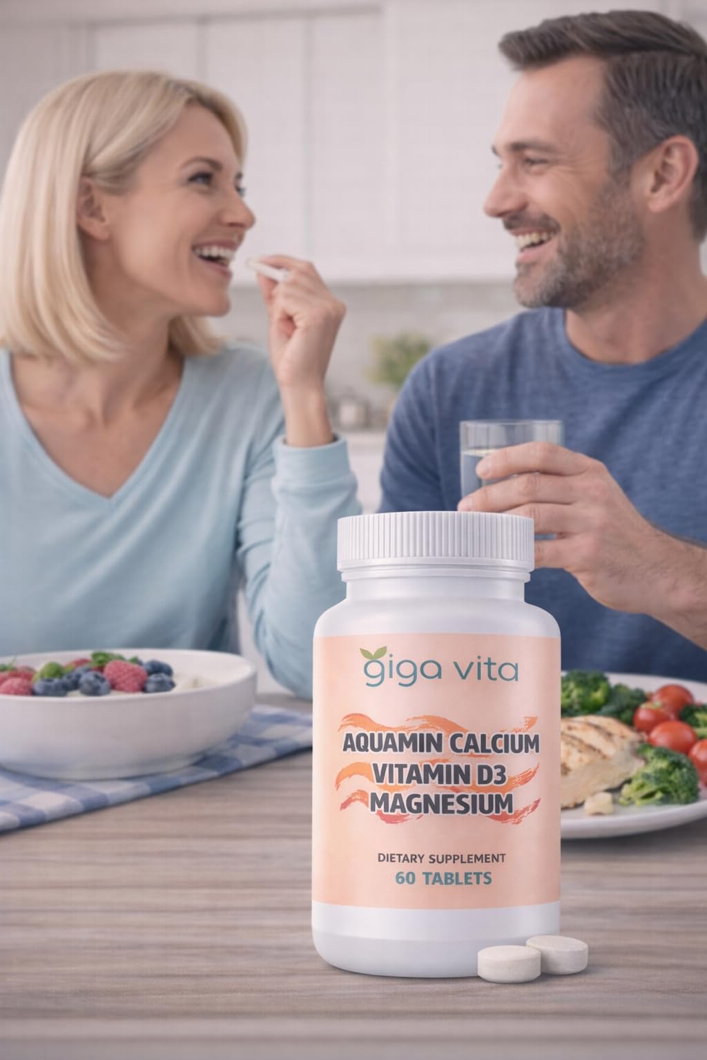 Giga Vita Aquamin Calcium with Vitamin D3 & Magnesium – Bone, Joint & Muscle Support – Plant-Based Marine Calcium from Red Algae – 60 Capsules