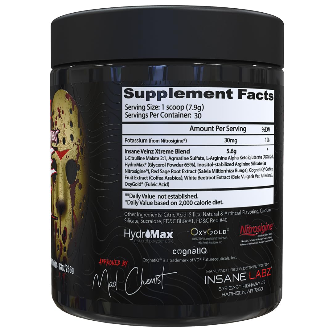 Insane Labz Insane Veinz Xtreme Non Stimulant NO Enhancing Powder, 8.3 Ounce