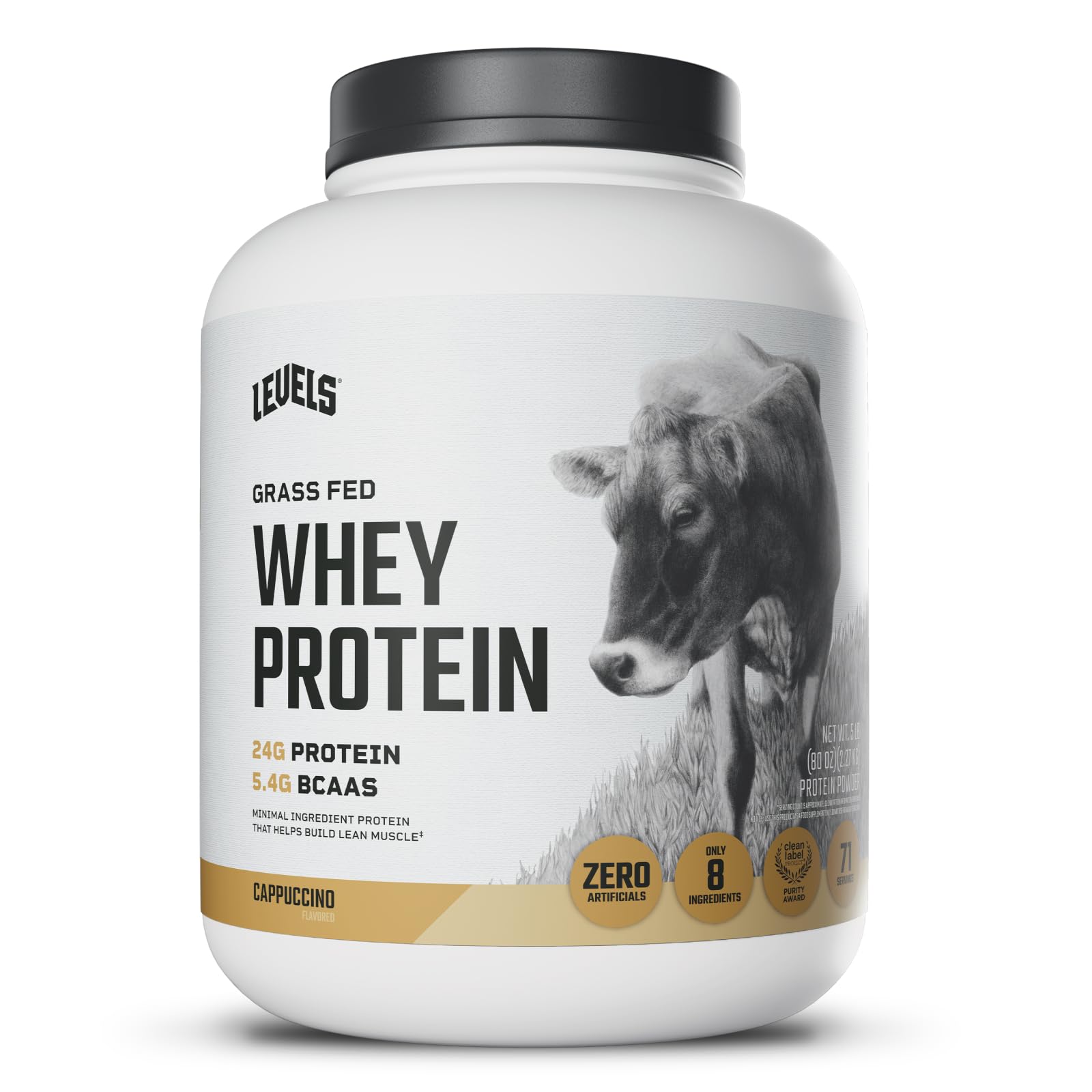 Levels Nutrition Grass Fed Whey Protein Powder Cappuccino, 80 Servings, 5 lb