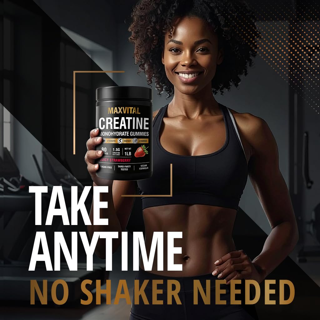 MAXVITAL Creatine Monohydrate Gummies 1500 mg, Juicy Strawberry, 90 Gummies