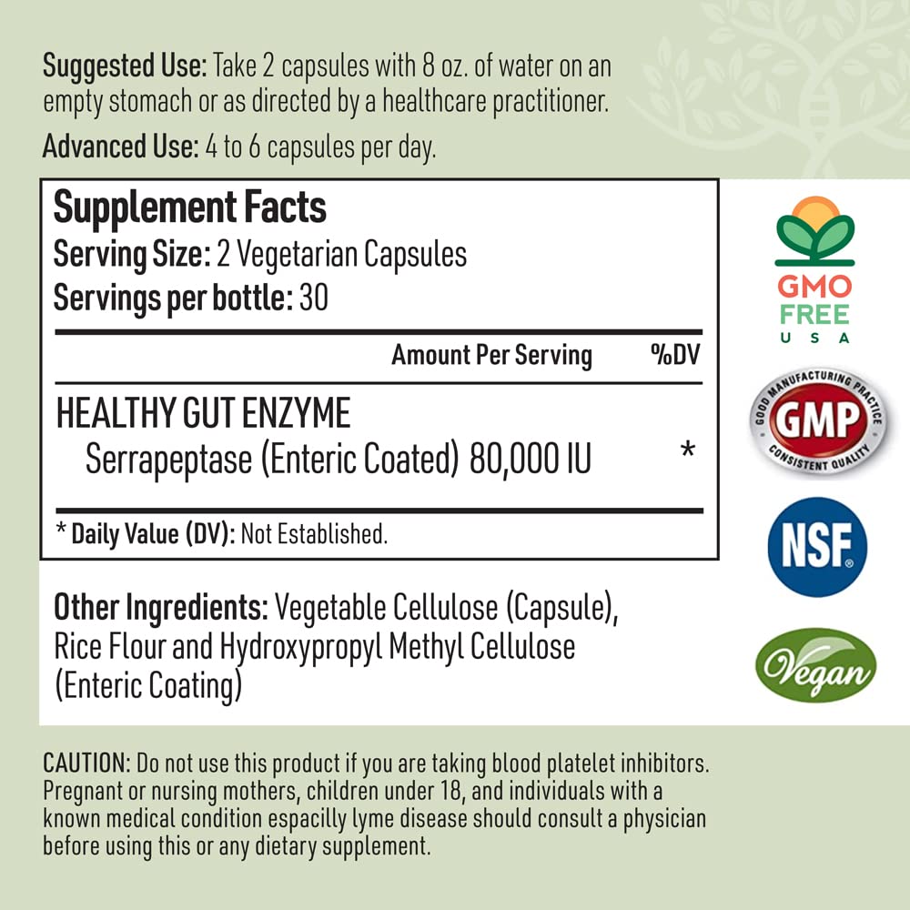 Liver Medic Serrapeptase Pure Digestive Proteolytic Enzymes Enteric Coated Capsules, 60 Count