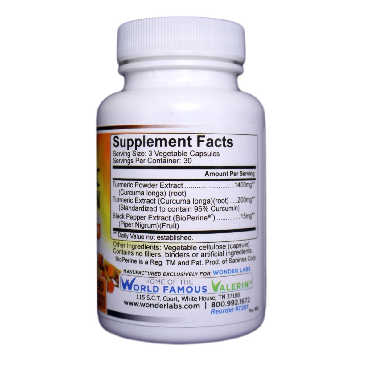 Wonder Laboratories Organic Turmeric Curcumin with BioPerine Capsules, 90 Count